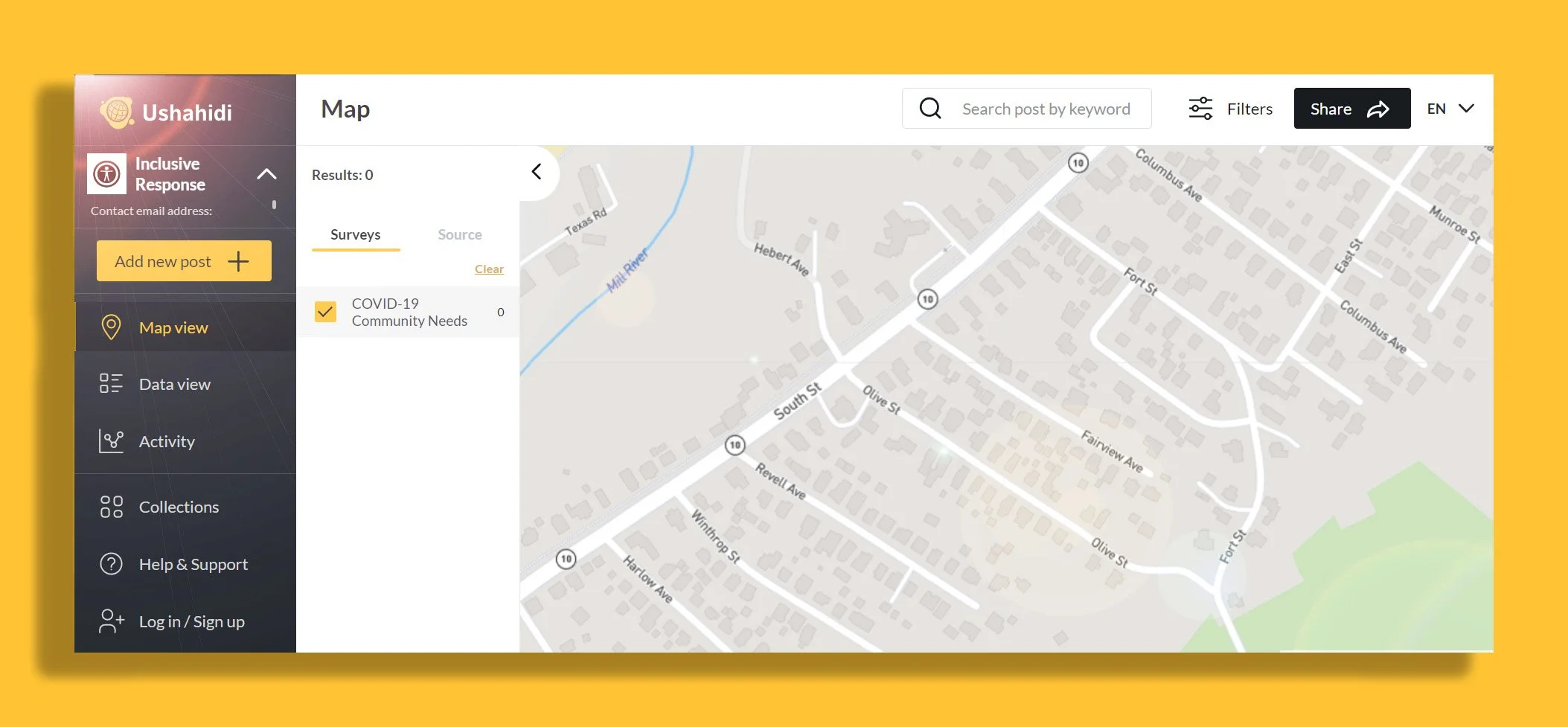 Screenshot of community map on Ushahidi platform