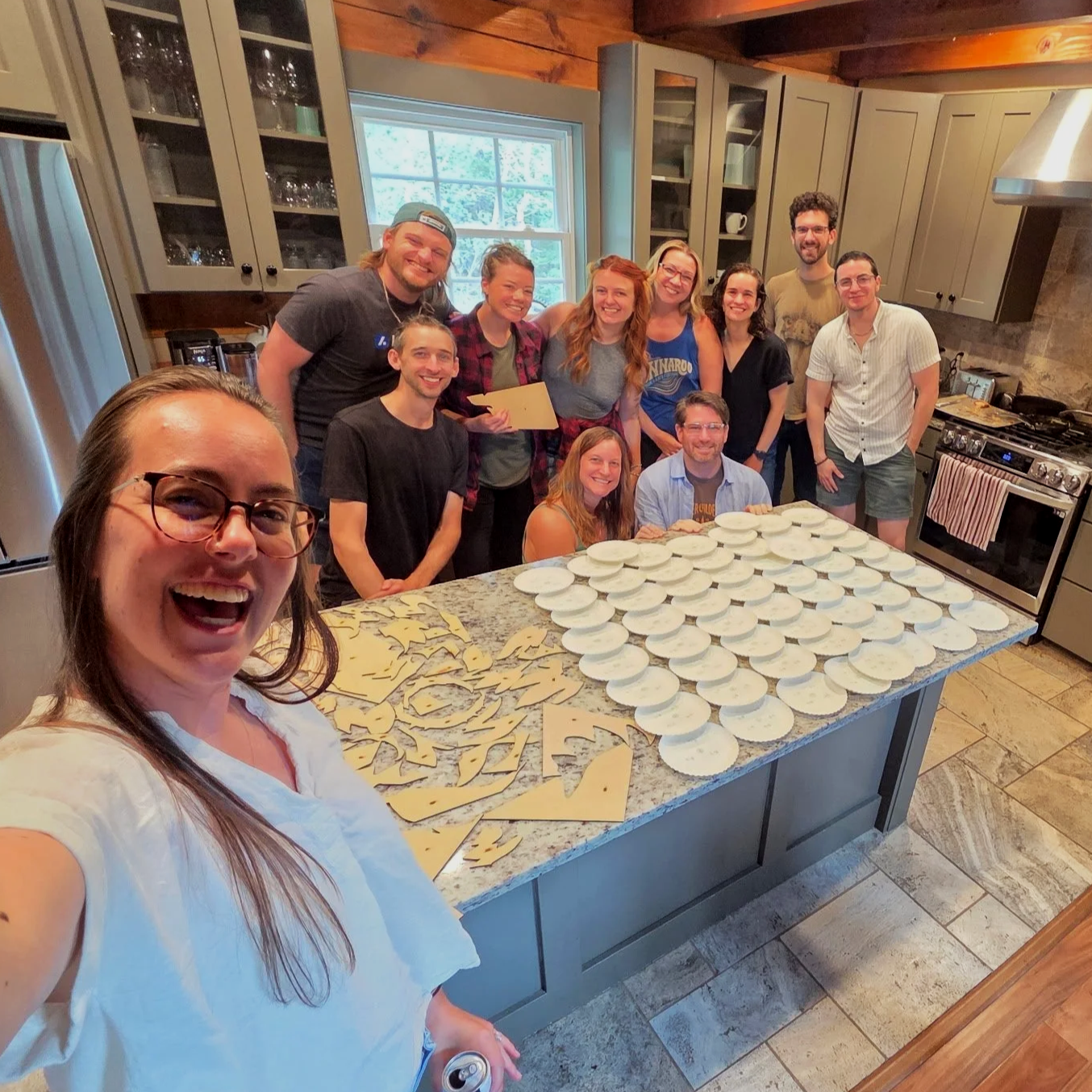 A group of friends getting ready to start their collaborative painting project