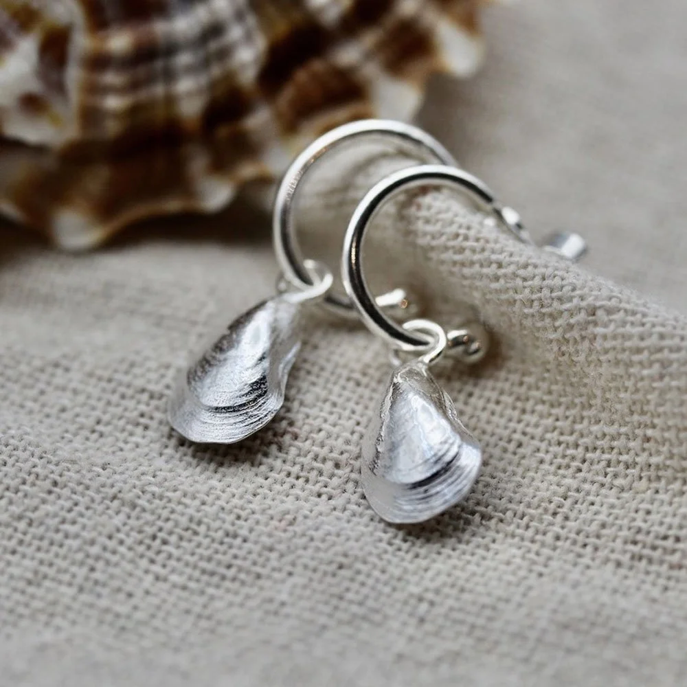 925 Mussel Mini Stud Hoops