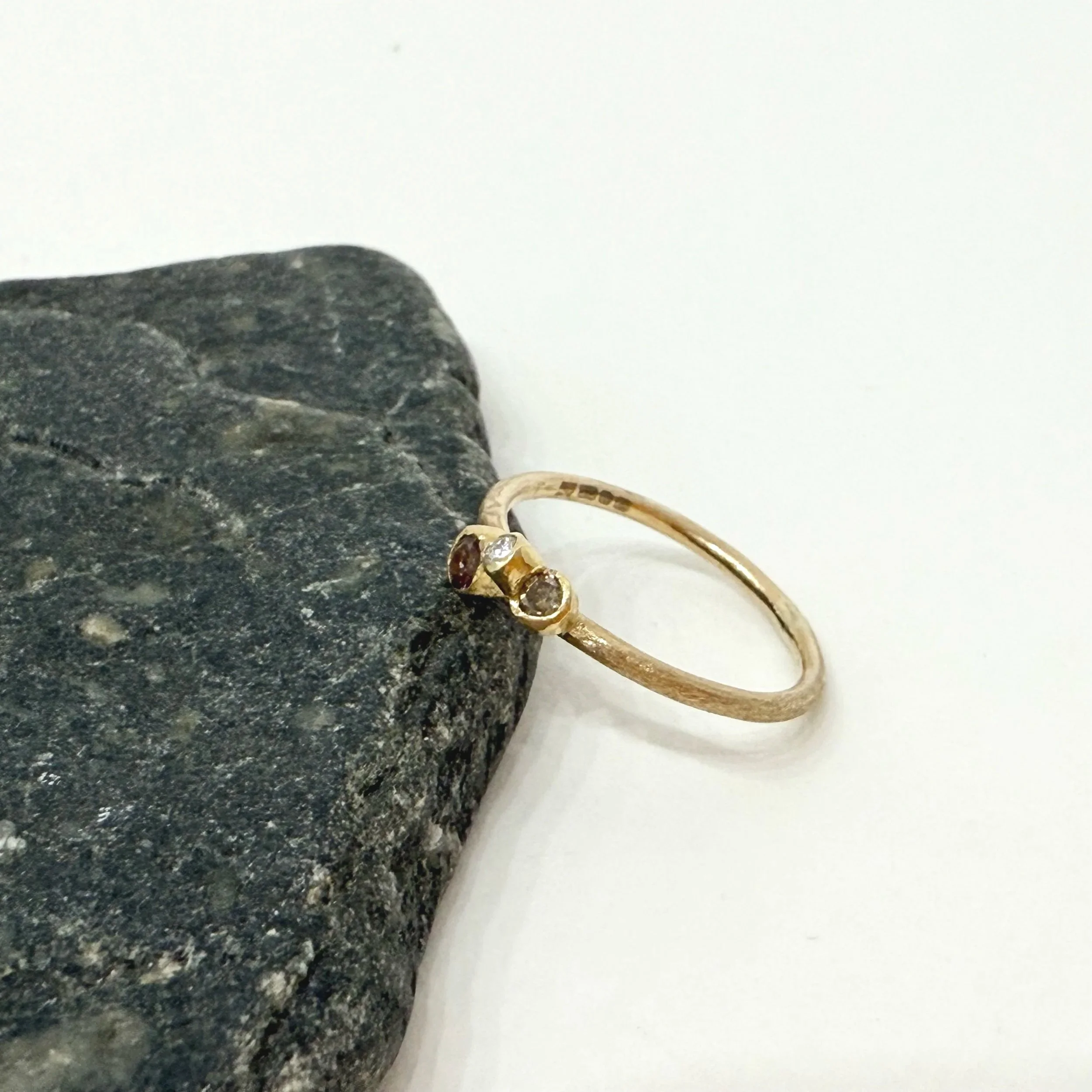 Champagne Diamond, White Diamond & Cognac Sapphire Gold Ring