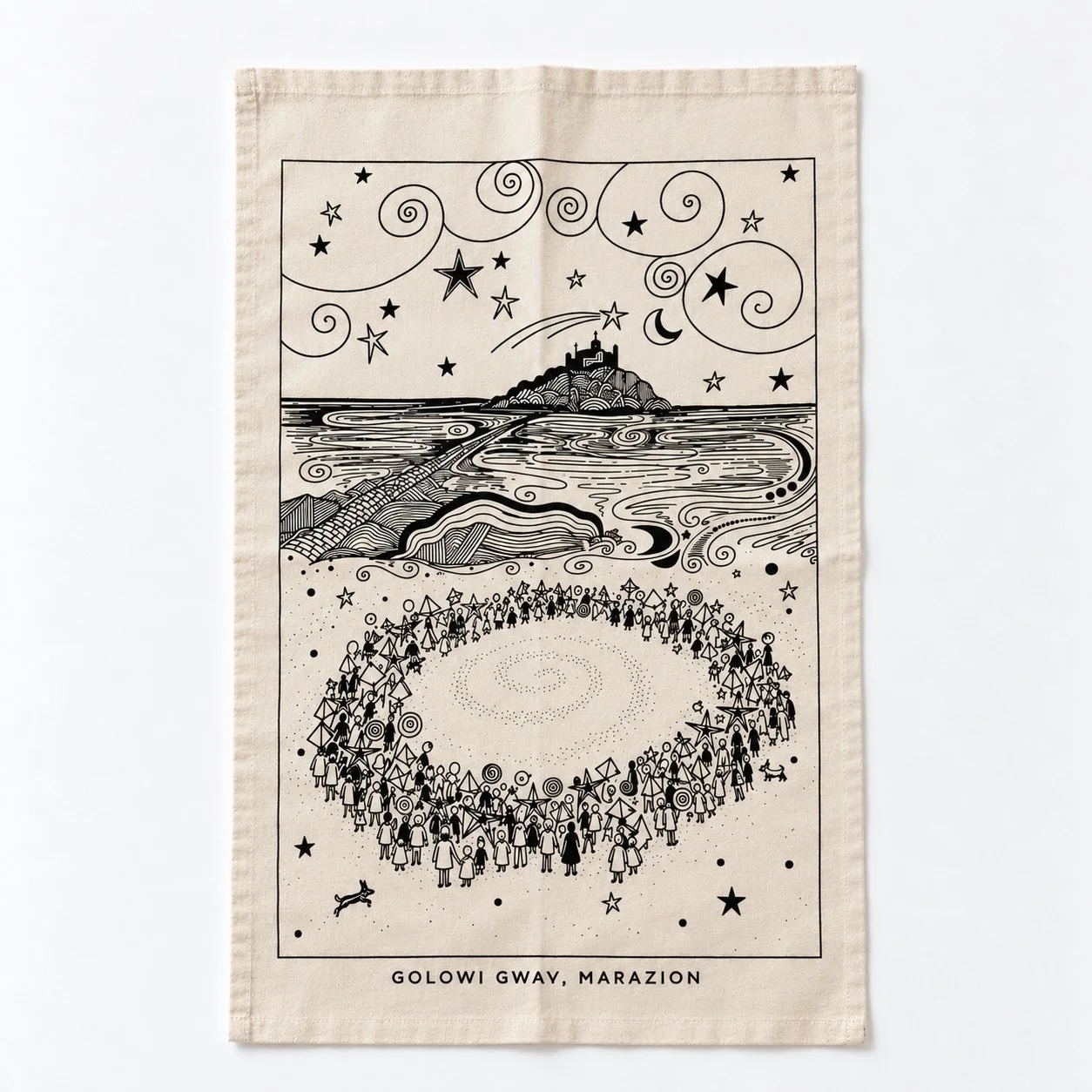 Golowi Gwav- Lantern Parade in Marazion, Cornwall.

These illustrated organic cotton tea towels have been created to help raise funds for the Marazion Christmas lights. All profits from tea towel sales will go directly towards making our little Corni