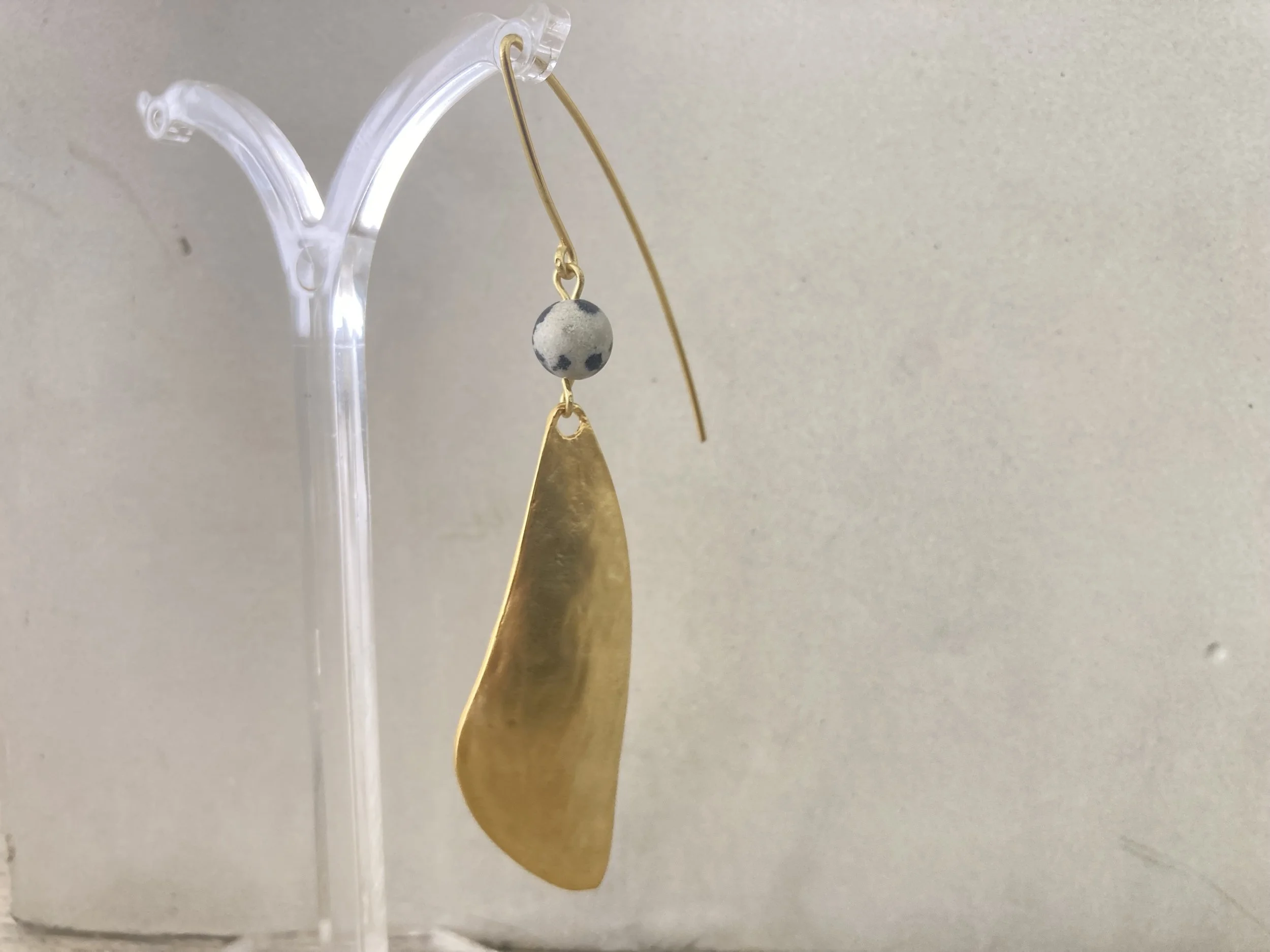 Gold Muscle Shell and Dalmatian Jasper Earrings