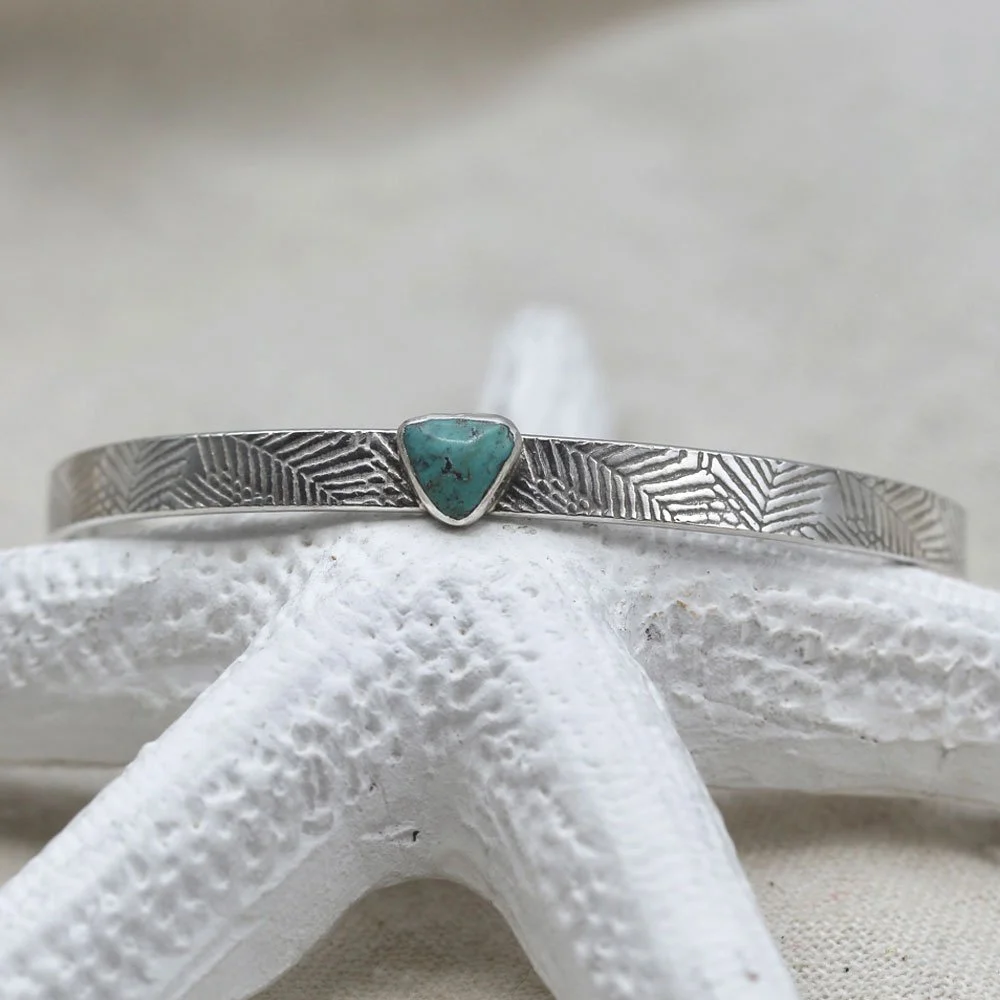 925 Bermuda Triangle Turquoise Palm Print Cuff