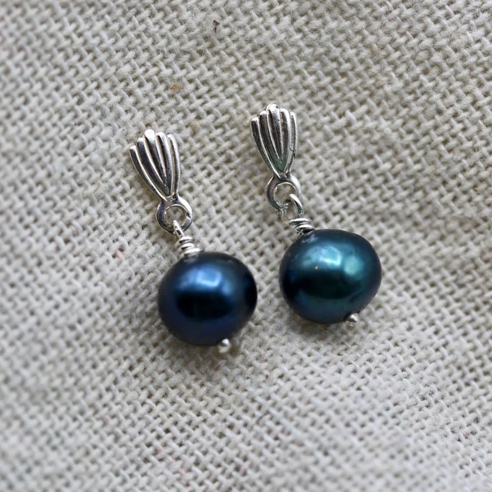 925 Peacock Pearl Drop Shell Studs