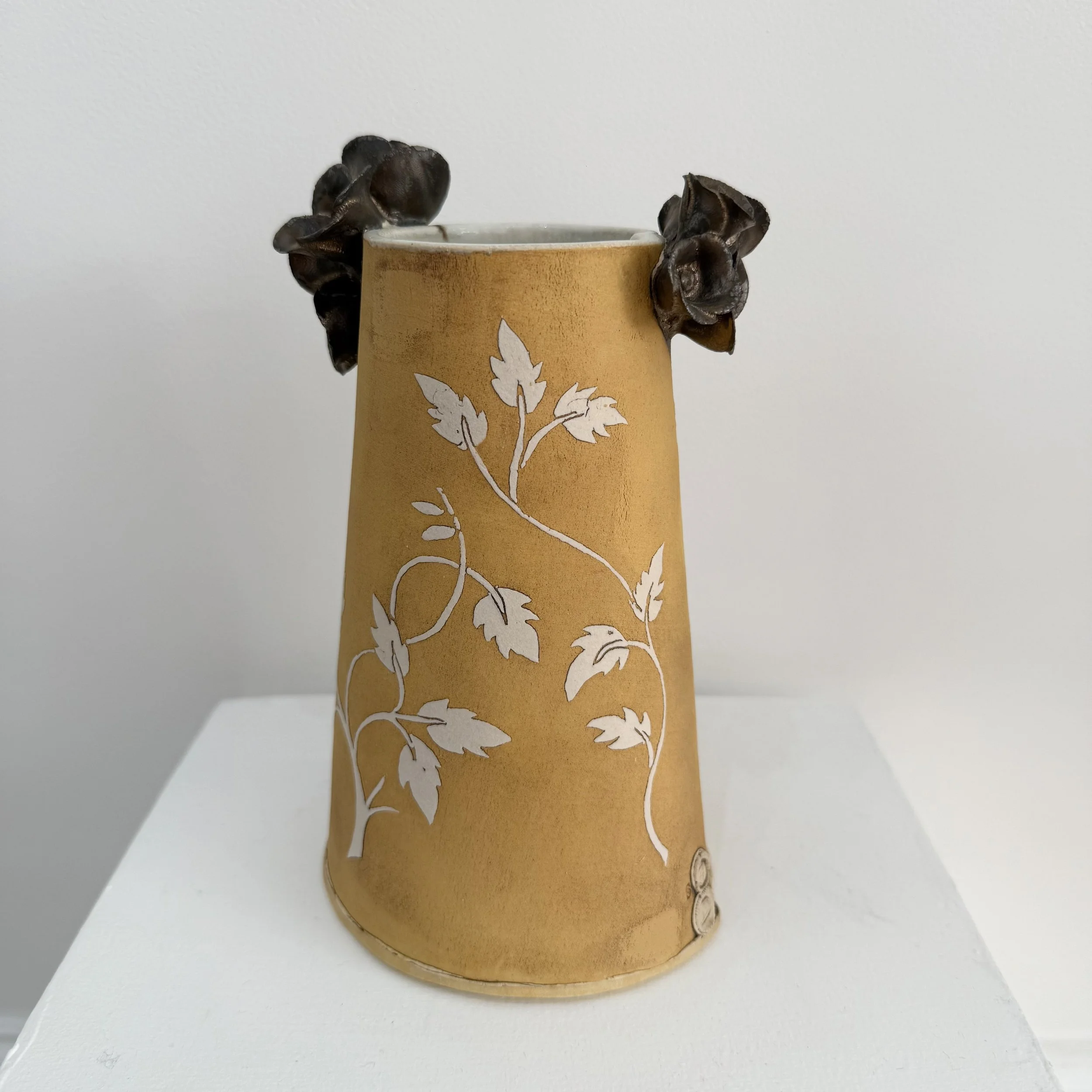 Sarah Dunstan- Large yellow vase with flower handles.jpg