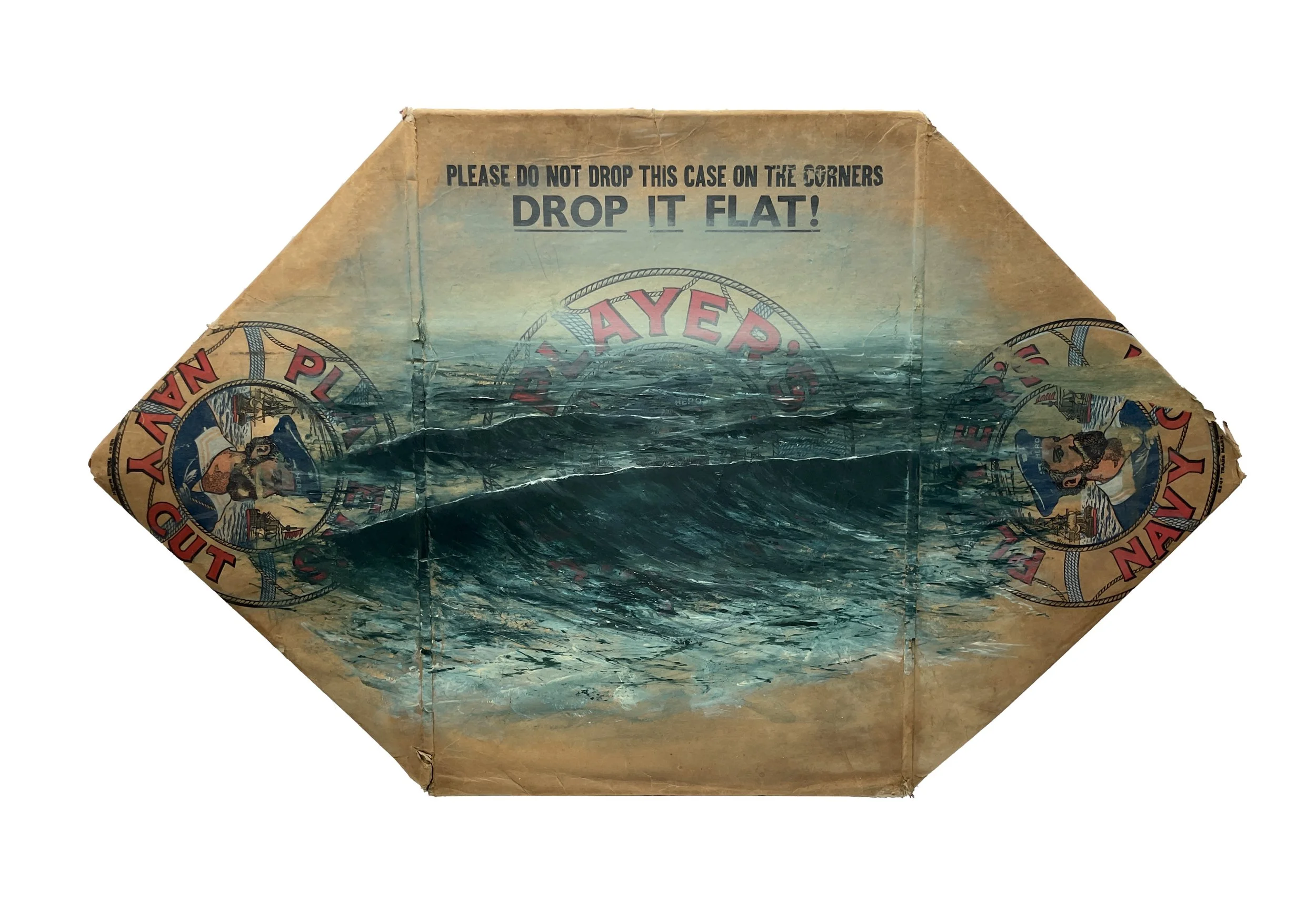 Second Voyage 95x56cm Acrylic on Authentic Used Vintage 1950's Players Navy Cut Collectable Cigarette Tobacco Flat Packed Box.jpg