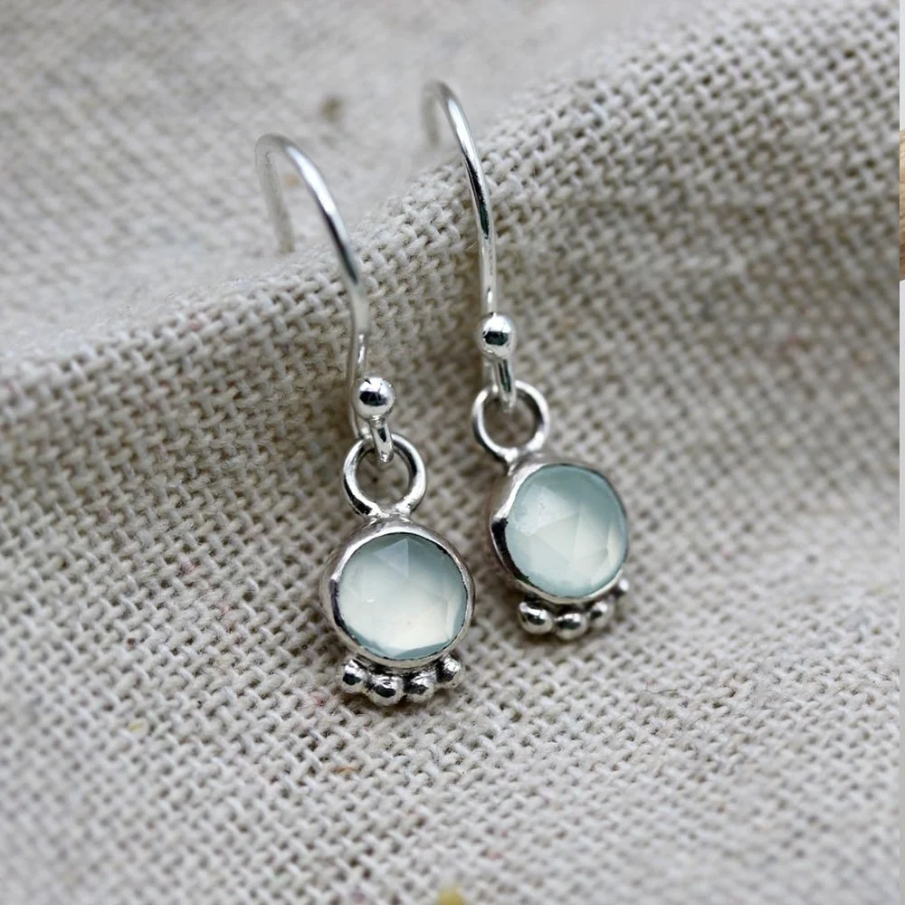 925 Aqua Chalcedony Bijoux Shepherds Hook Earrings