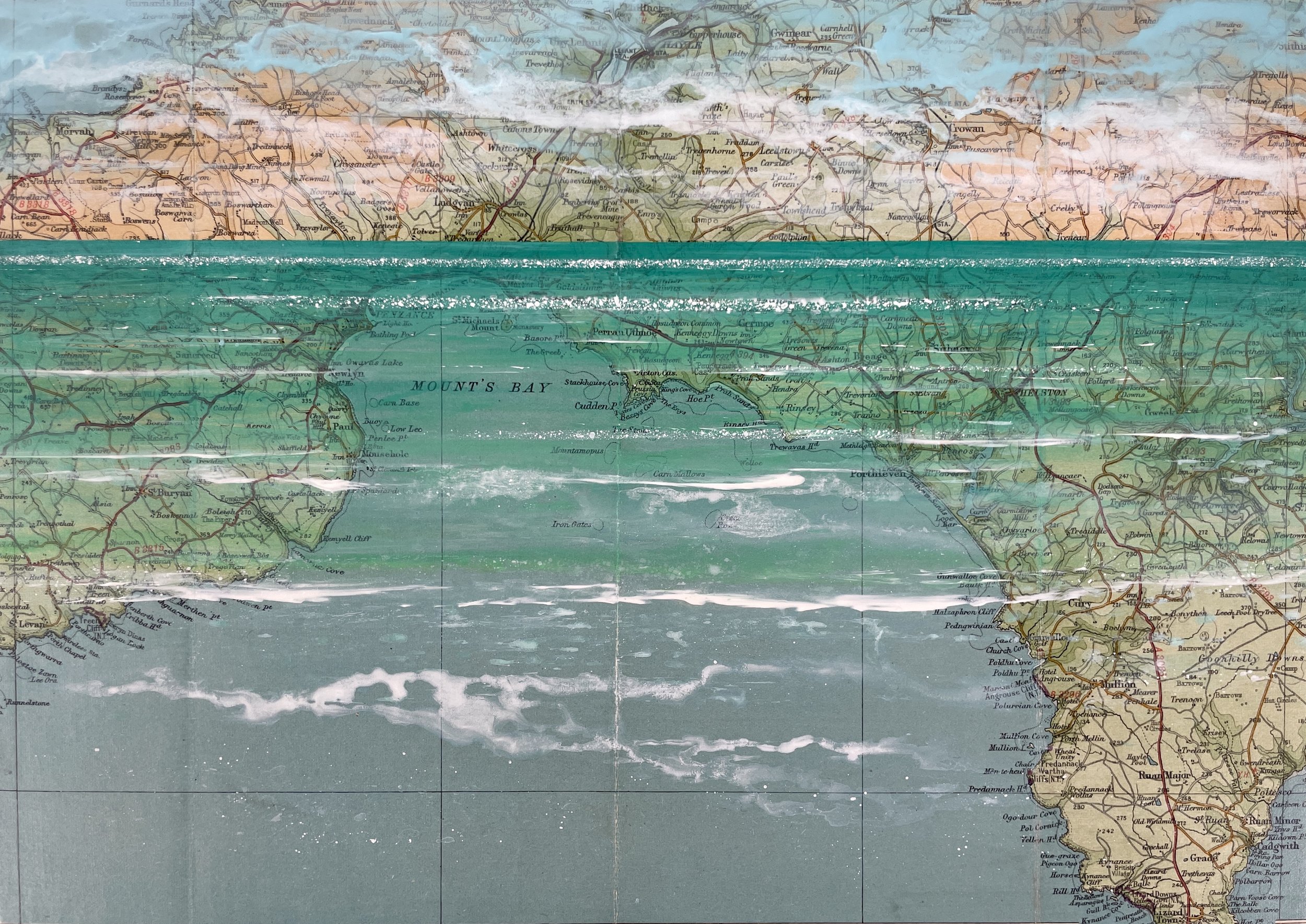 Equanimity 30x21cm Acrylic on Authentic Vintage Map of Cornwall .jpg
