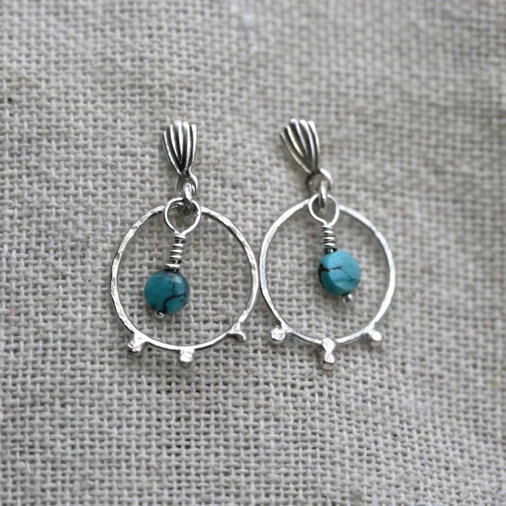925 Granulation Circle & Turquoise Drop Shell Stud