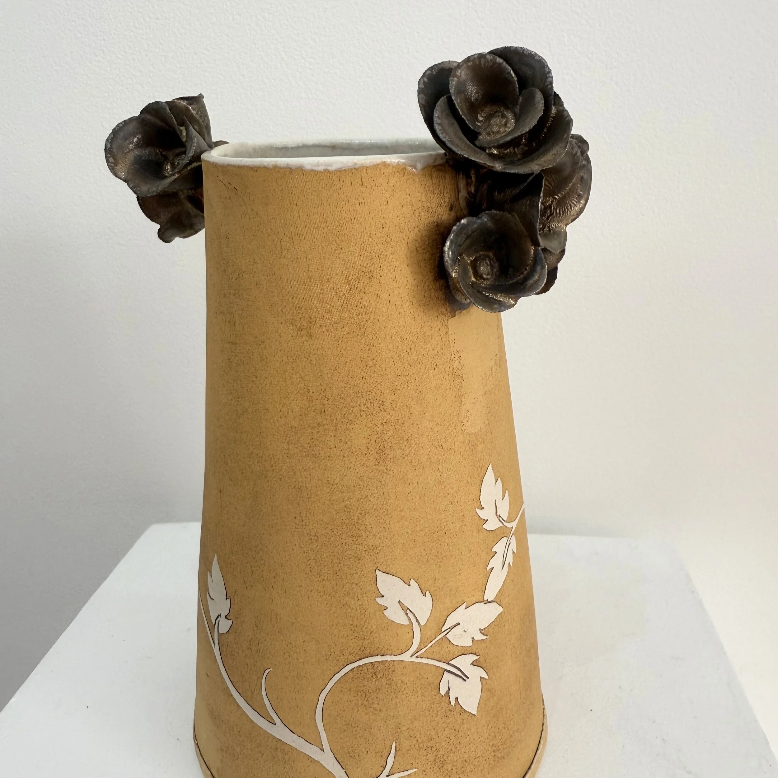 Sarah Dunstan- Large yellow vase with flower handles 3.jpg