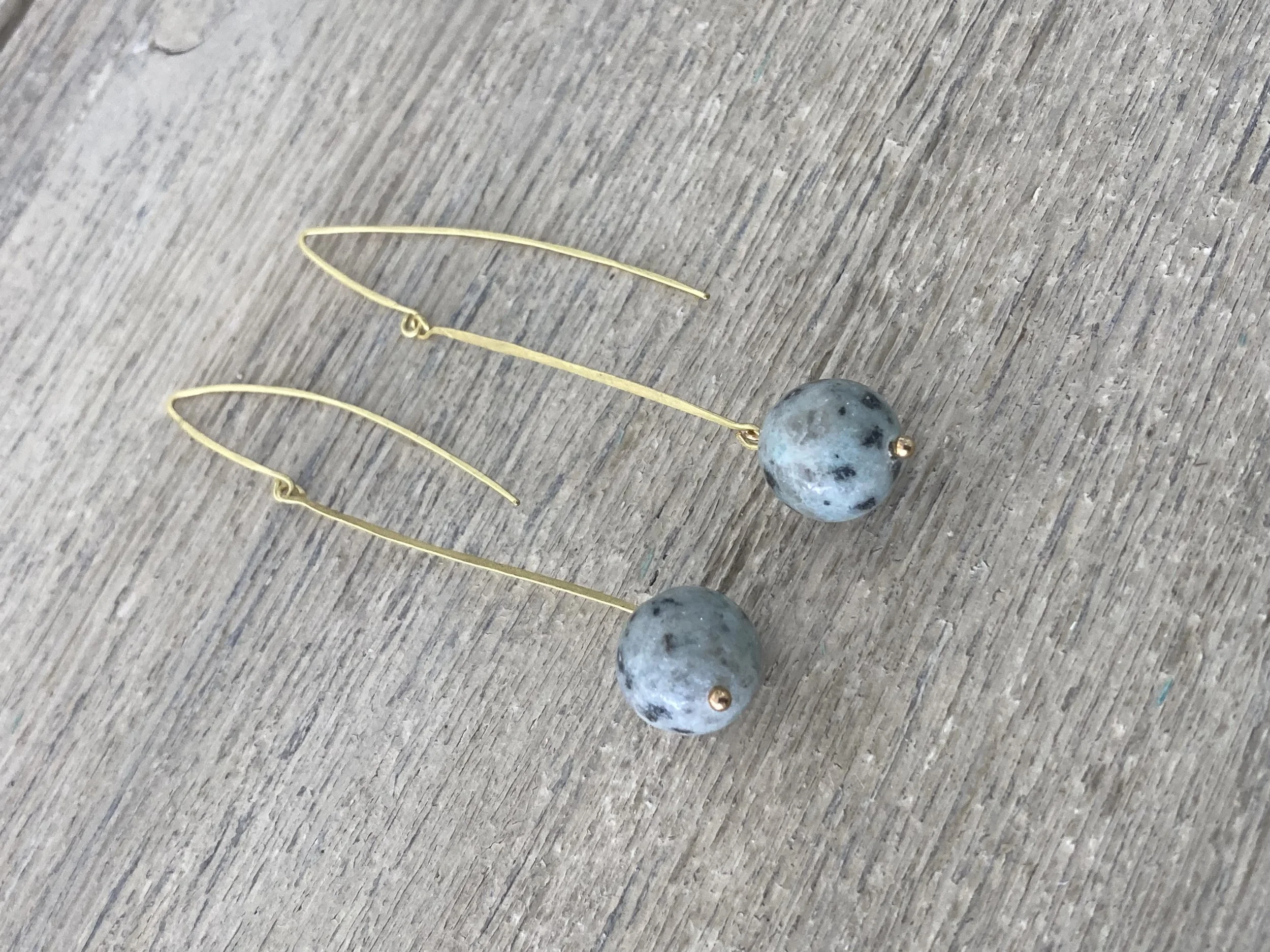 Granite and Hammered Brass Gold Earrings