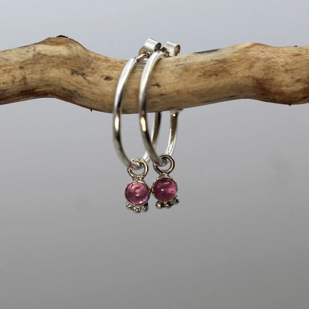 925 4mm Pink Sapphire Bijoux 18mm Midi Hoops