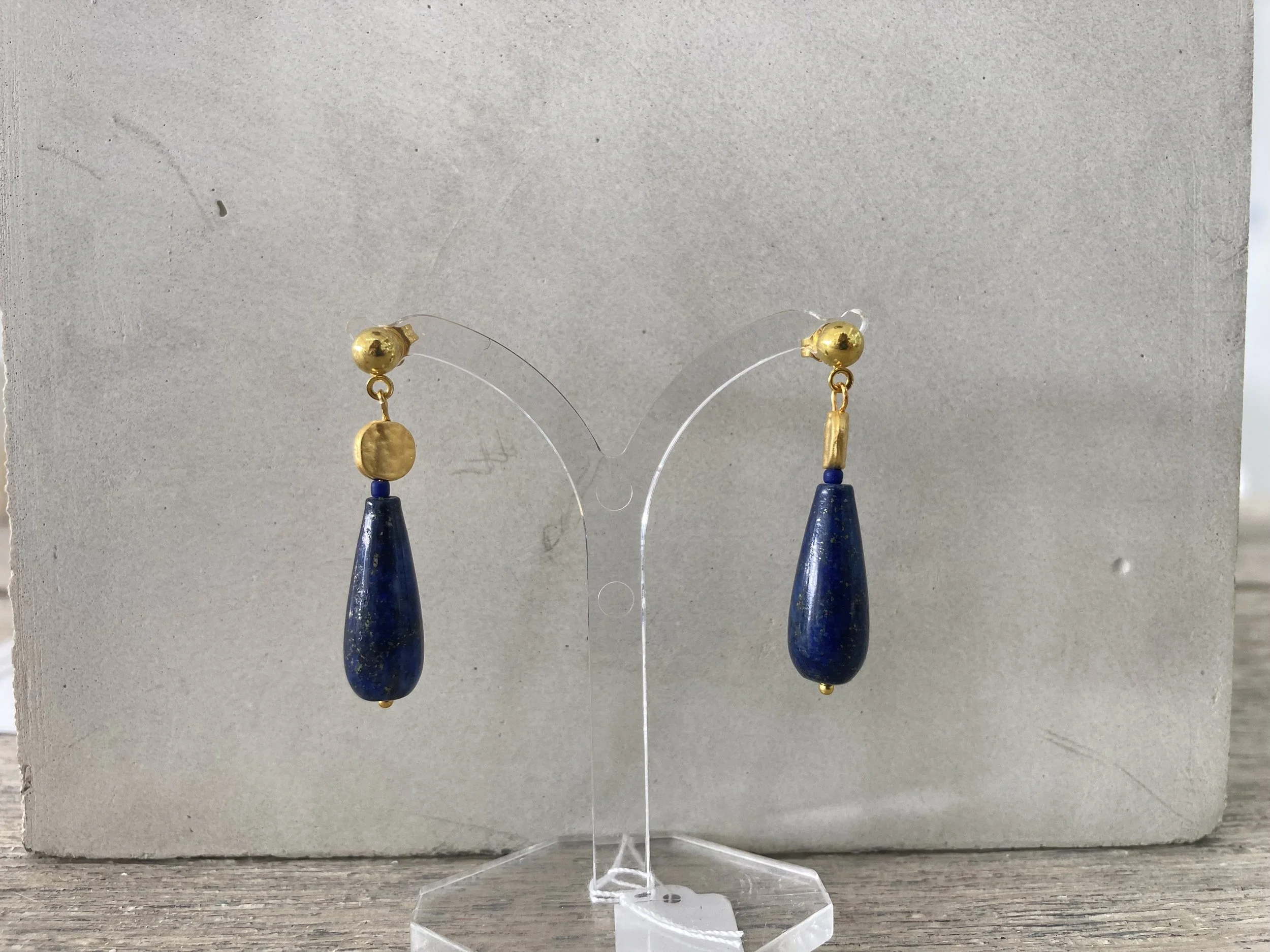 Lapis Drop Gold Stud
