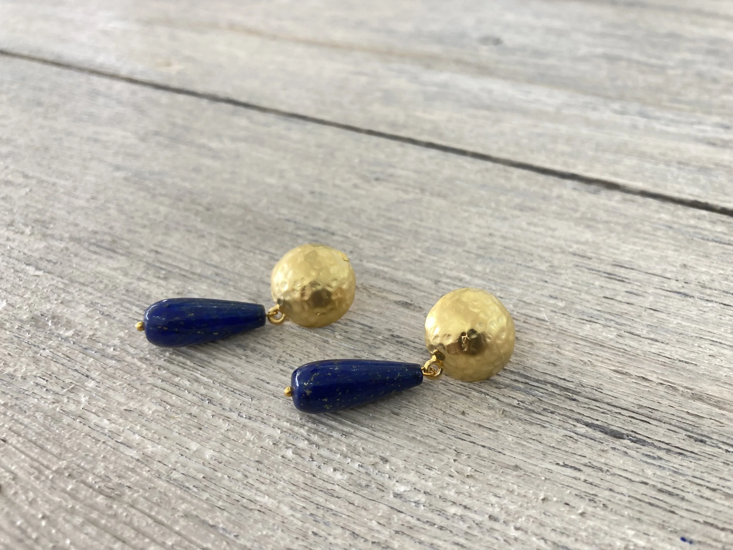 Gold Dome Lapis Drop Stud