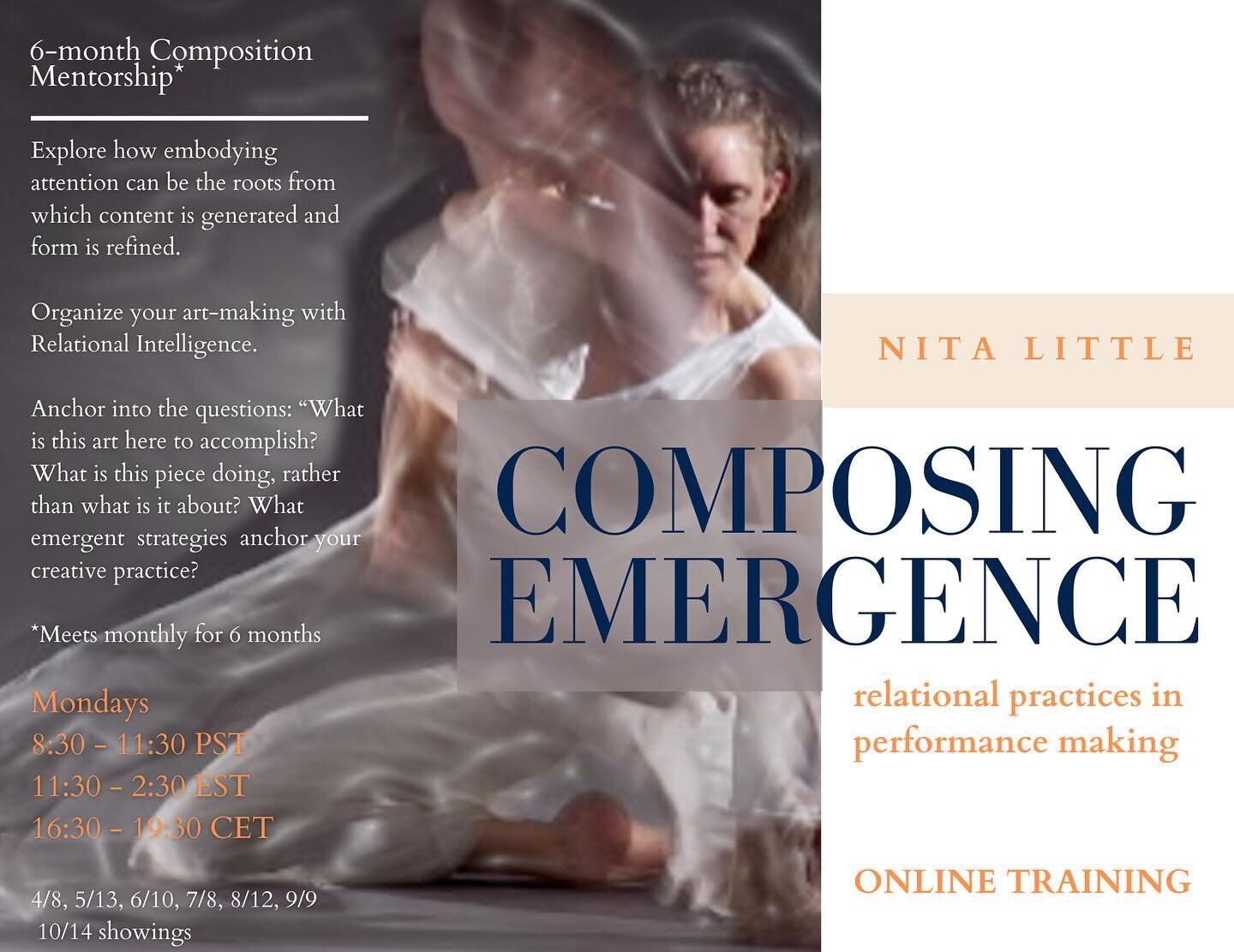 The 10th Cohort of my online Composing Emergence mentorship kicks off 4/8! Head to the link in my bio to learn more and register!
#onlinementorship #composition #choreographymentorship