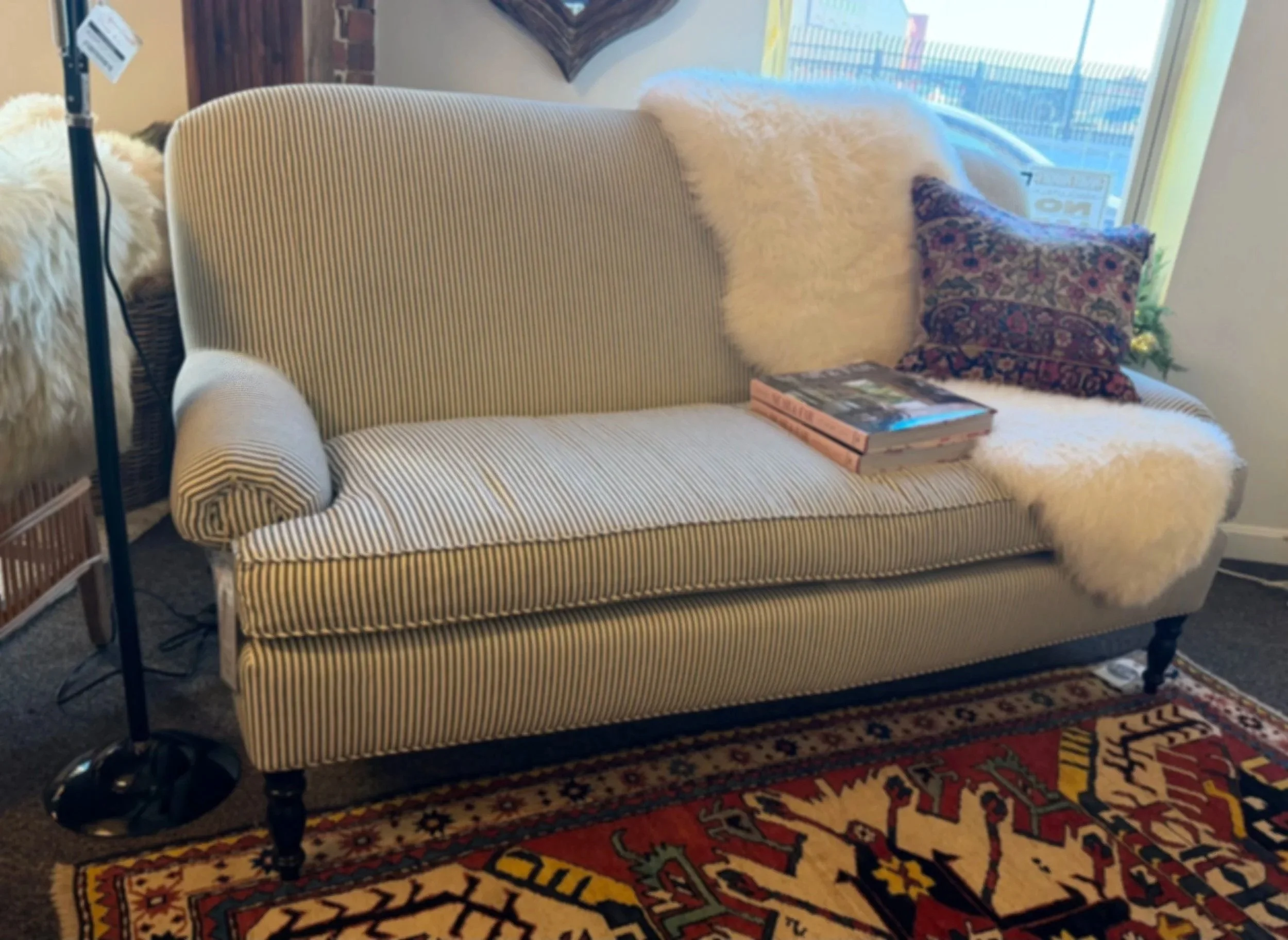 John Derrian Meadow Sofa
Charcoal Ticking Stripe Fabric
70W x 34D x 36H
$6575