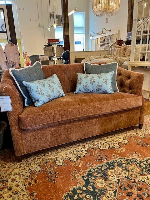 Robinson Settee
Upholstered in Madison Adobe
68.5" W x 38" D x 34" H
PRICE: $4909 As Shown
