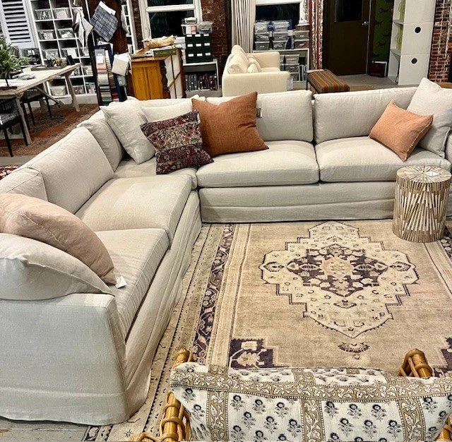 Louis Sectional
Cisco Brothers
Upholstered in: Devon - Bone
120" W x  120" D x  31" H
As Shown: $16757