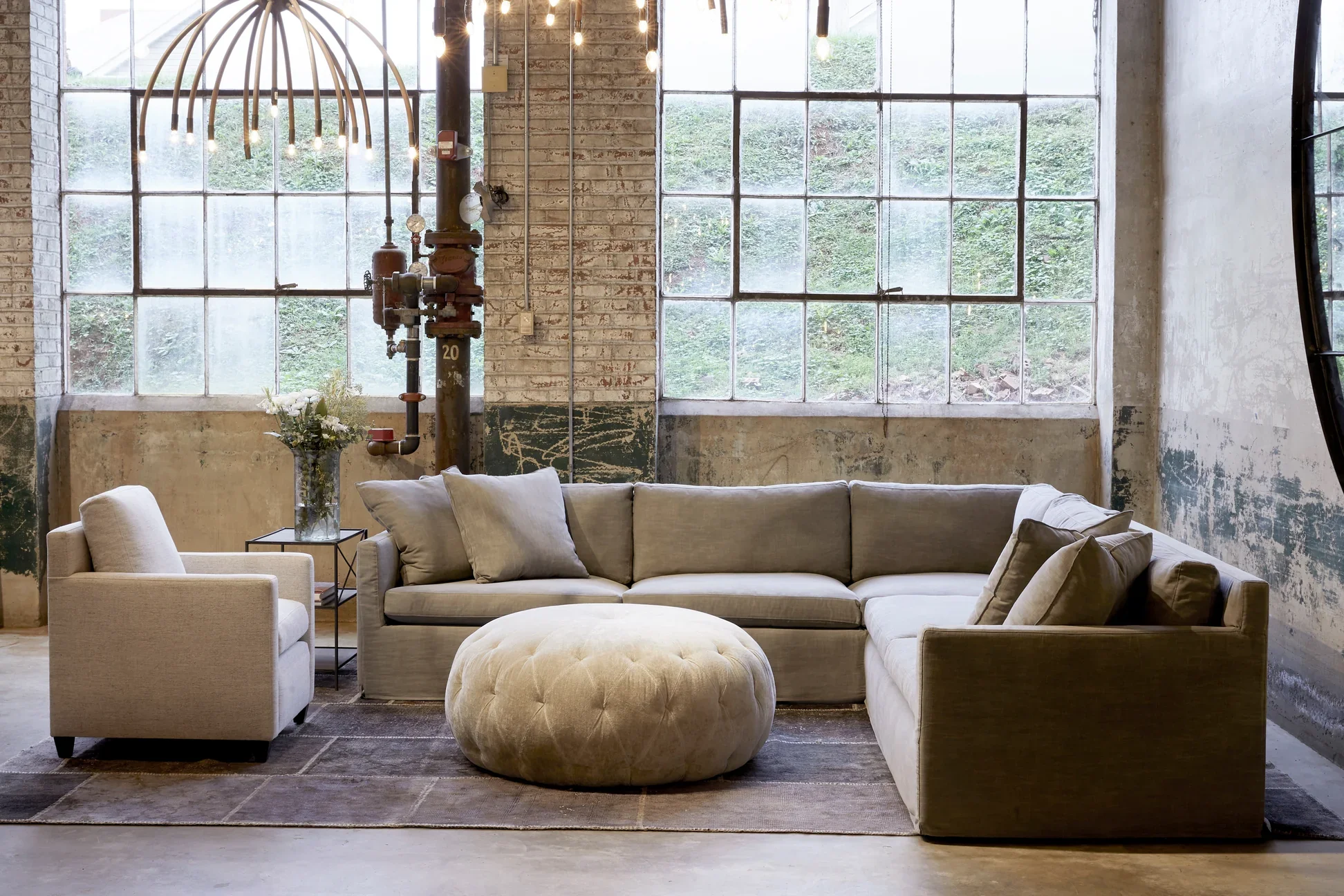 Overall: 120"w 120"d 31"h

Overall Sitting Space: 103"w 27"d

One Arm Sofa: 80"w x 40"d x 31"h

Sitting Space: 65.5"w x 27"d
Sofa Return: 120"w x 40"d x 31"h

Sitting Space: 103"w x 27"d
Seat Height: 20"h

Arm Height: 25.5"h

Weight: 285 lbs