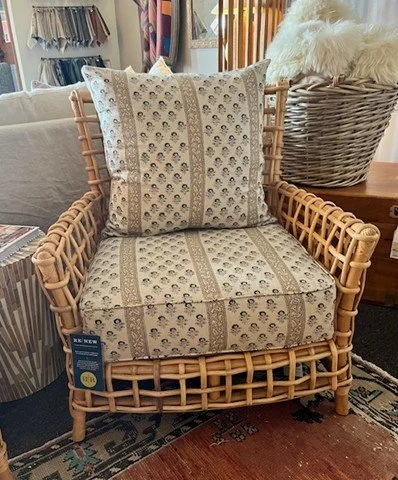 Larson Rattan Chair
Rattan and Mindi Wood
Custom Seat and Back
31.5" W x 25.5" D x 31.5" H
$1065 As Shown