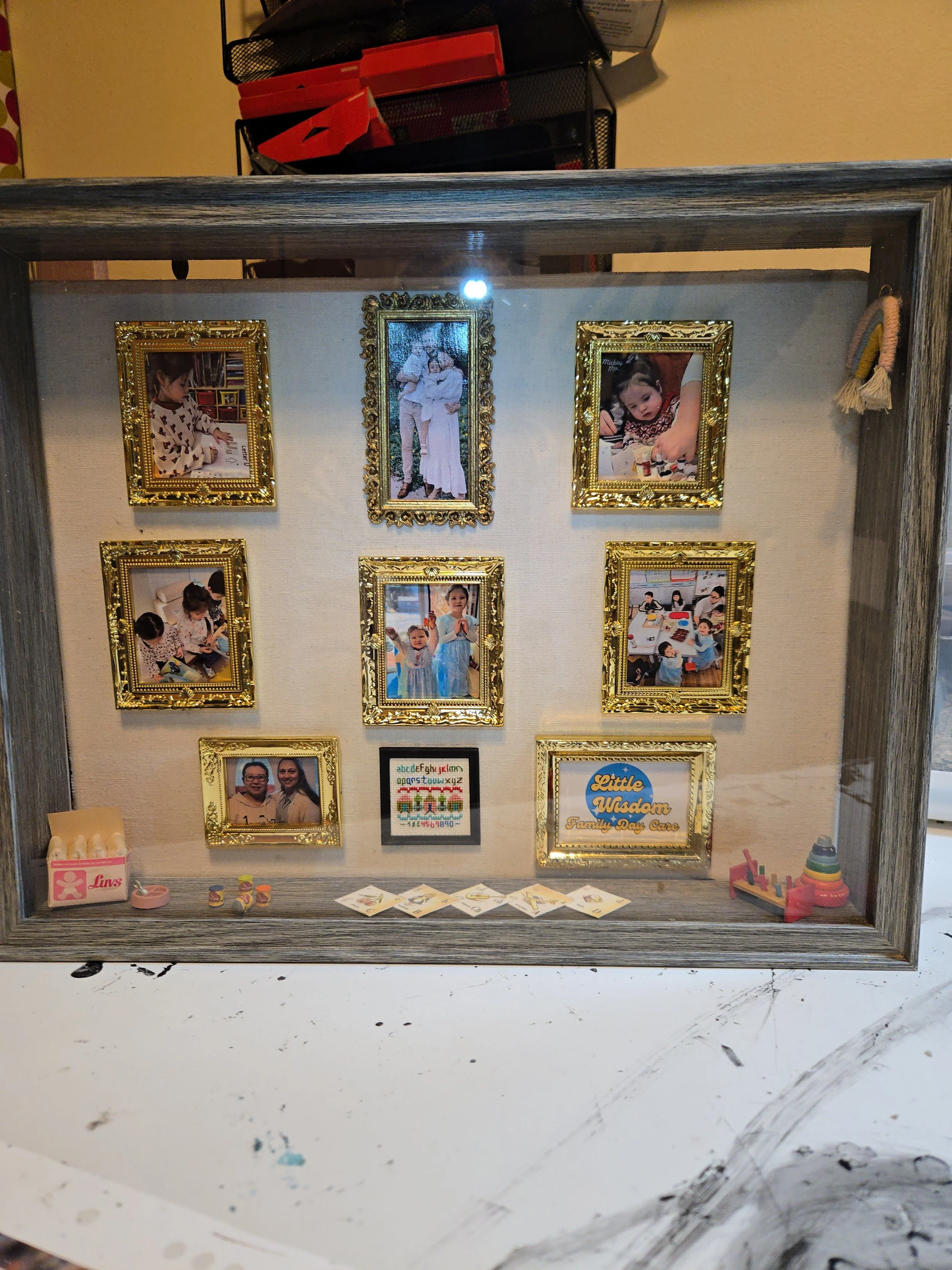 Baby boxes were personalized with sonogram and parent pictures. I also focused on the theme the parents chose for the baby's room.