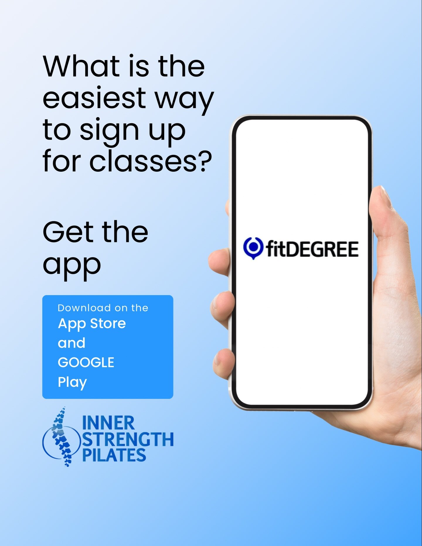 Inner Strength Pilates partners with fitDEGREE to make signing up for classes easier.

With the app, you can:
✔️ Easily view the schedule
✔️ Reserve your spot in seconds
✔️ Stay on track with your fitness routine
✔️ Never miss your favorite class

Yo