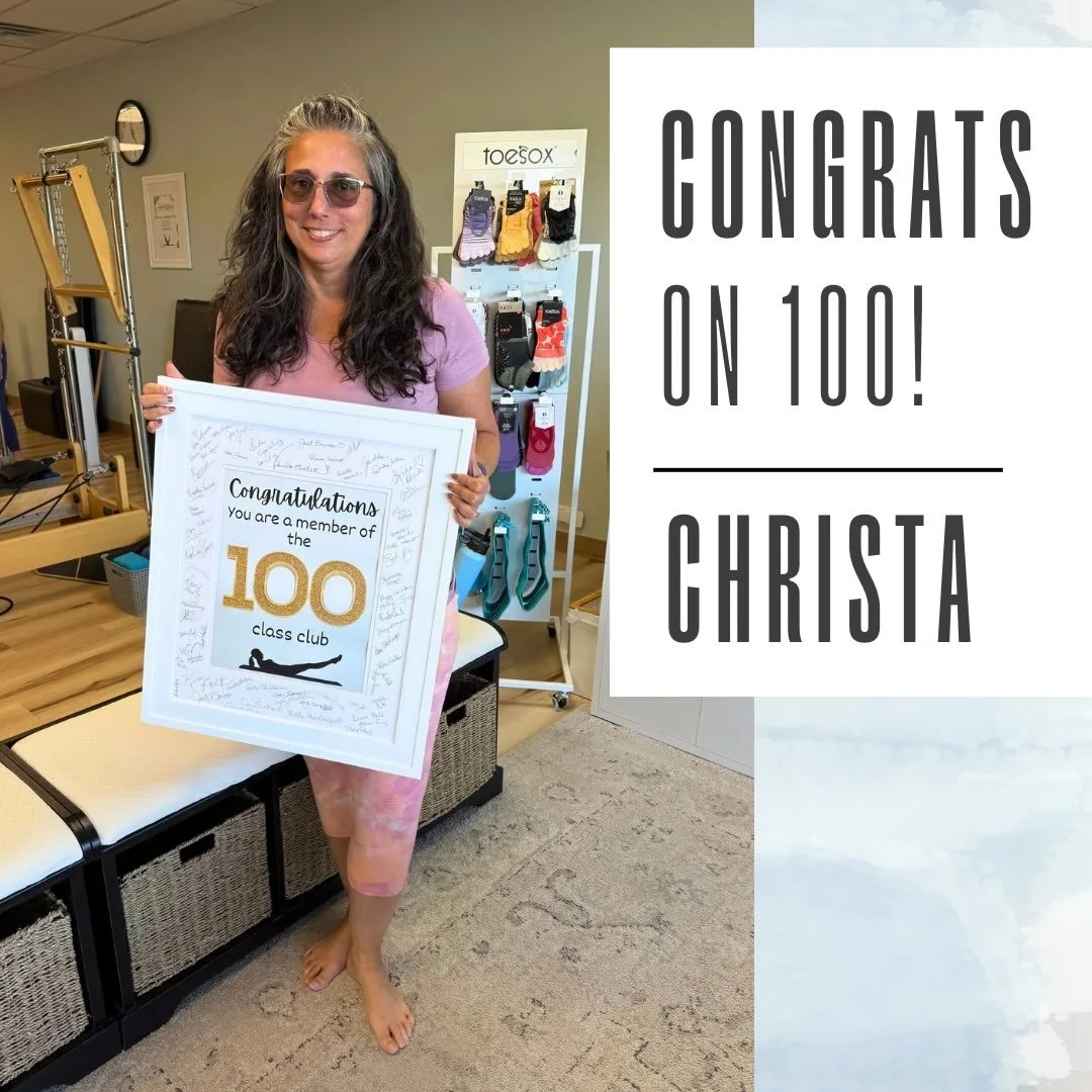 Happy 100, Christa! We always jump (board 😉) for joy when you&rsquo;re in class! Your dedication to your Pilates practice is awesome and we can&rsquo;t wait to see how you progress in your next 100 classes! #heresto100 #pilates #pilatesstrong #inner