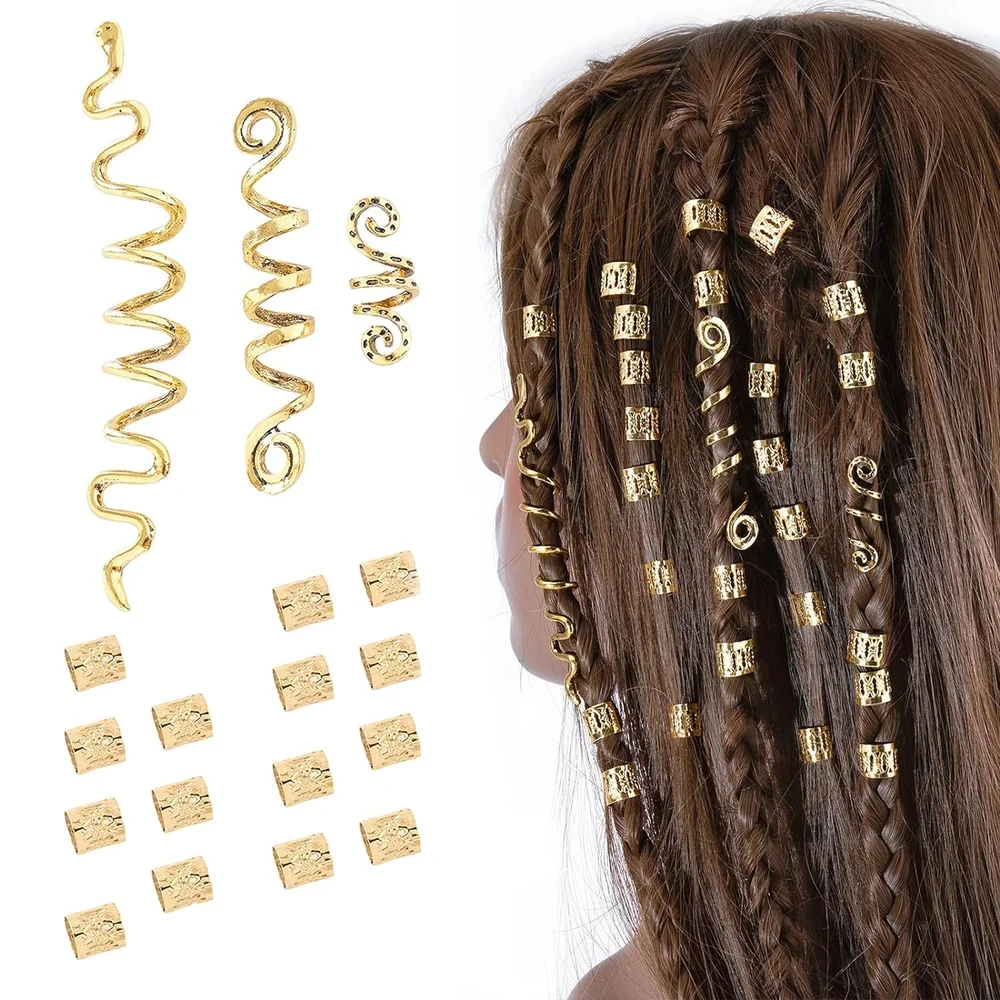 Amazon - FRDTLUTHW 18Pcs Hair Accessories Loc Hair Jewelry for Women Braids, Dreadlock Beads Metal Hair Clips Decoration Gold(Multiple Styles)-style4