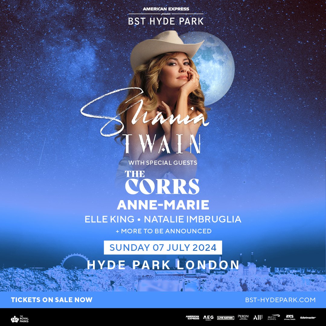 The show is getting bigger! @annemarie, @elleking &amp; @natalie_imbruglia have all been added to the line-up for @shaniatwain at American Express presents @bsthydepark  on Sunday 7th July.

Ticket link in bio