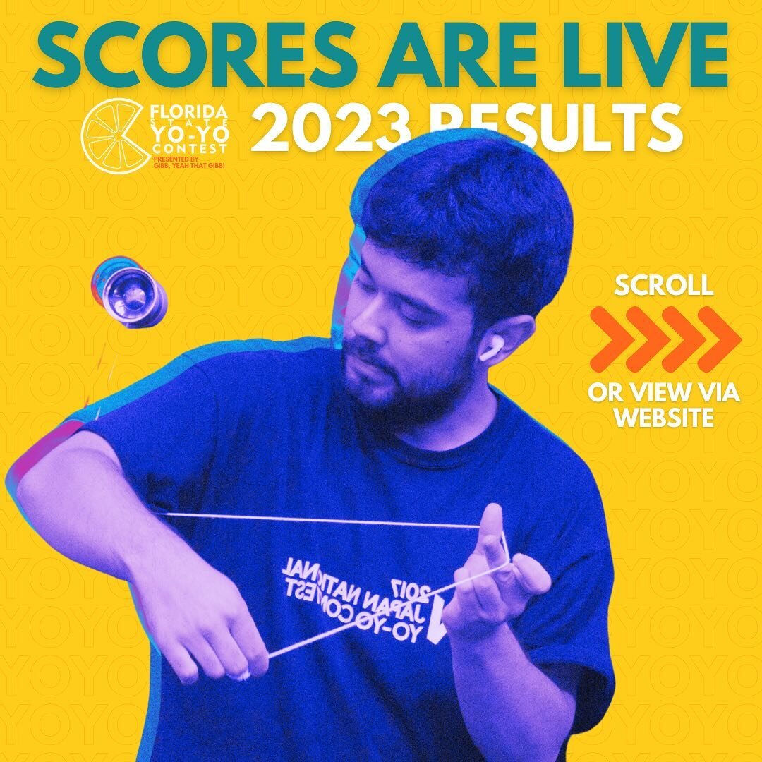 🪀 Scores are live! 🪀 

Zoom in on the images in the carousel or check them out on the results tab of our website. 

#floridayoyo #orlandoyoyo #yoyo #floridastateyoyocontest