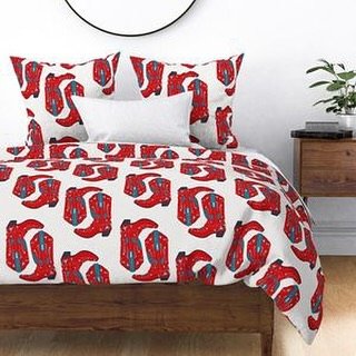 New colorway of my Cowgirl Boots pattern! Something about RED cowgirl boots! ❤️ 
Available on @spoonflower or click link in bio or DM or comment below and I&rsquo;ll send you the link ❤️
.
.
.
.
#mustangclem #mustangclem_art #cowgirlboots #redboots #