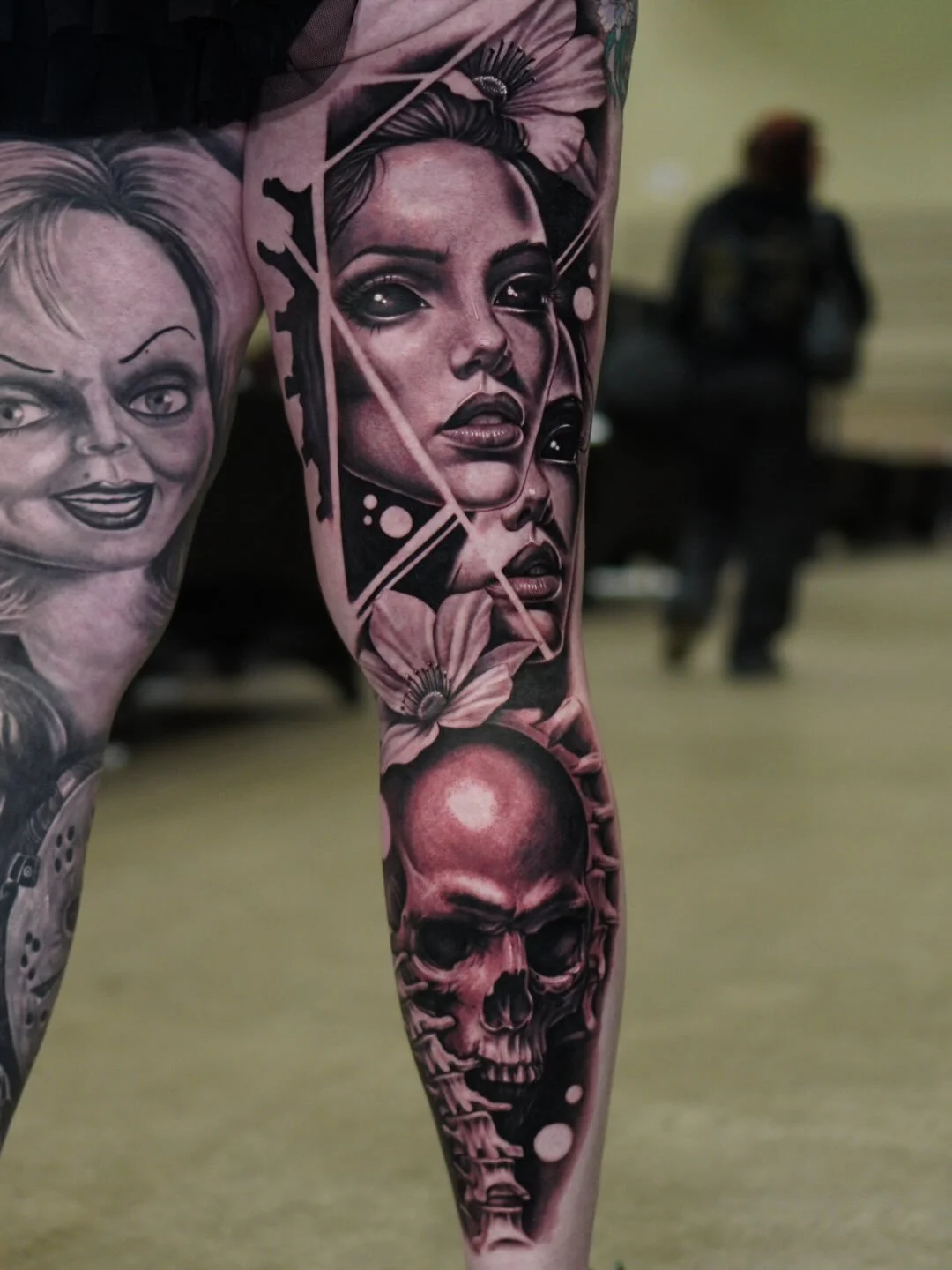 Had a great time @lansing.tattoo.convention and was able to take home a couple awards. Got to see some faces I missed. Using the best @tattystick @industryinksusa @kwadron #skulltattoo #girlswithtattoos #surrealismtattoo #itsspinal #industryinks