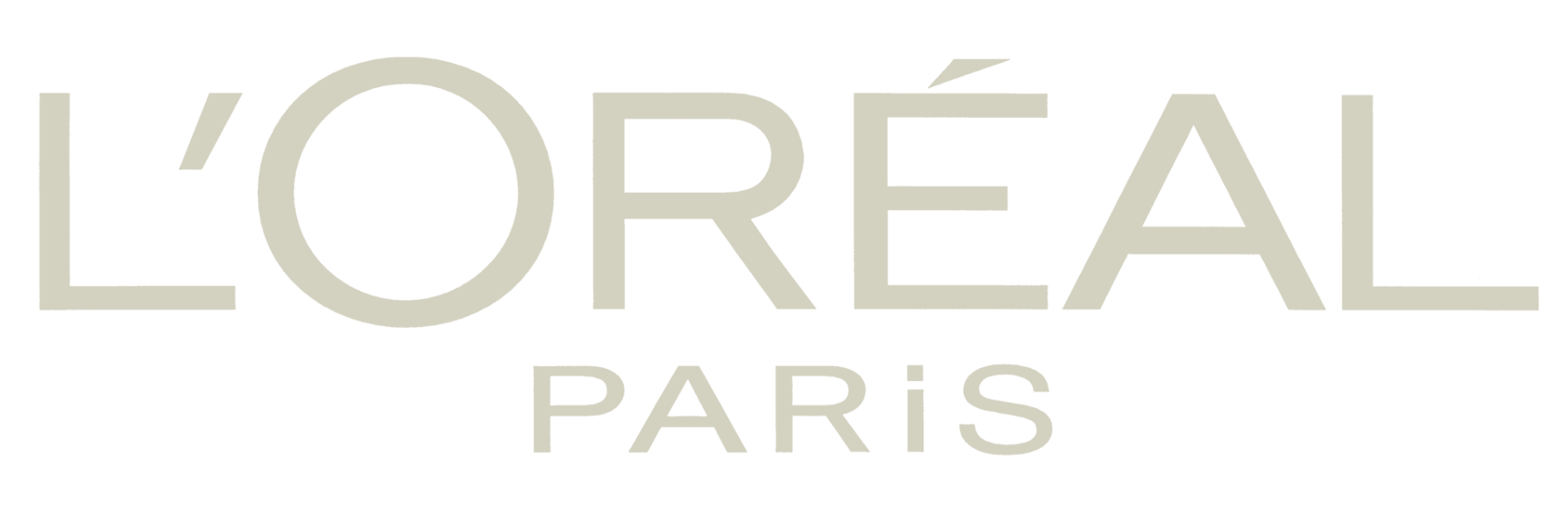 L'Oréal Paris logo in beige color on a black background.