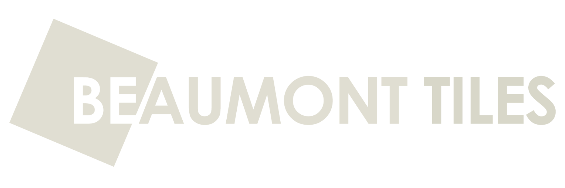 Logo for Beaumont Tiles featuring the company name in bold black letters with a tilted gray tile shape behind the text.