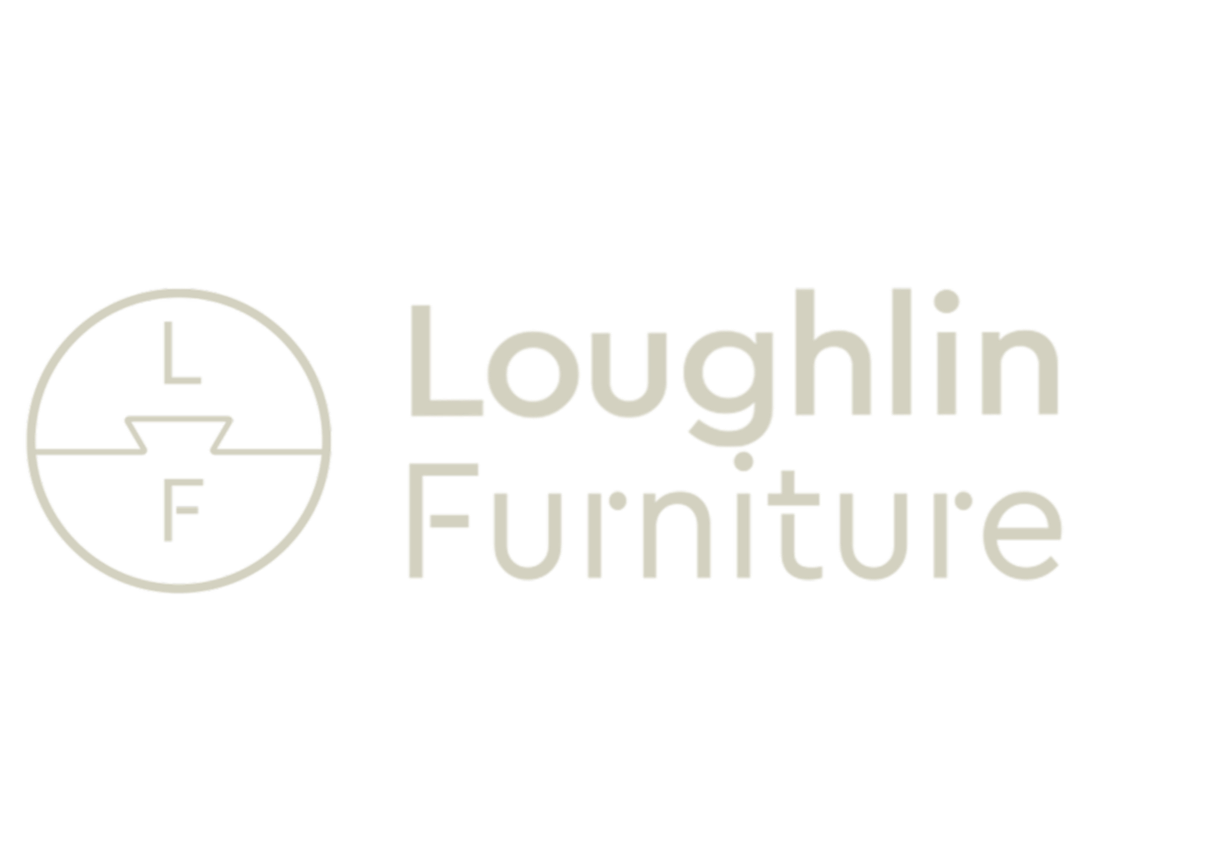 Loughlin Furniture logo with a circular emblem featuring the letters L, F, and an S, on a black background.