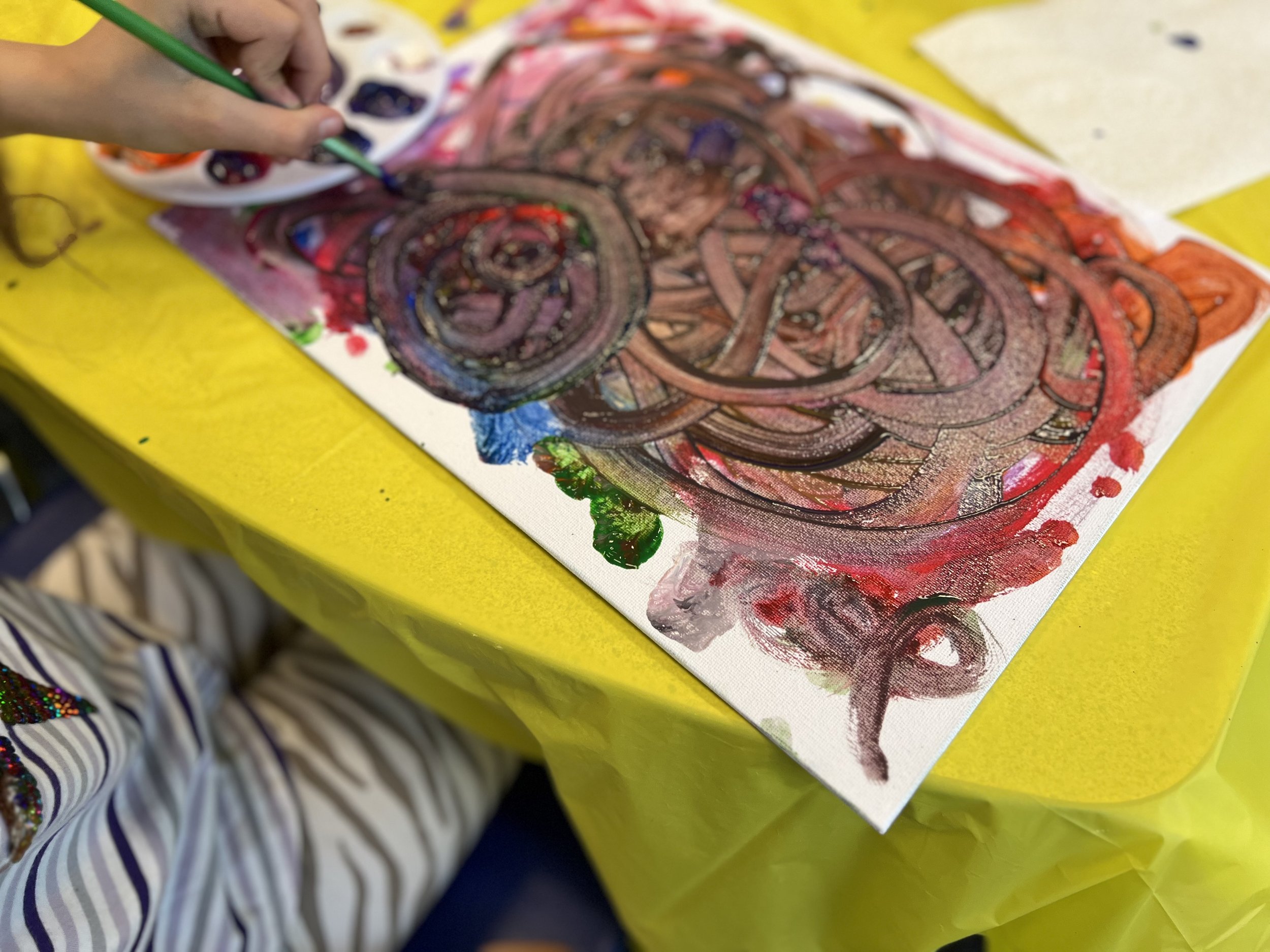 A young artist's depiction of Rhapsody in Blue during a Girl Scouts workshop for the troop's paint badge.
