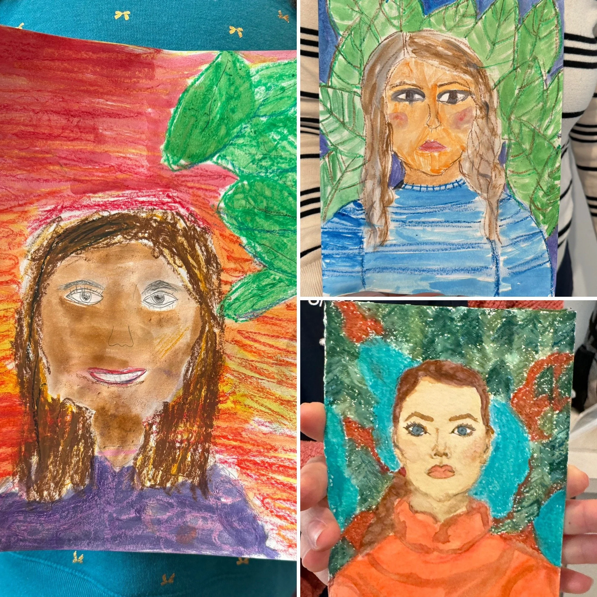 Artist portraits in the style of Frida Kahlo. 