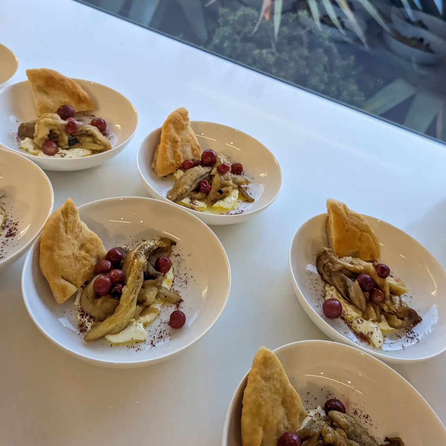 Smoked eggplant, labne, salt baked grape &amp; sumac. First offering of a plated three course meal for clients at a beautiful property right on sapphire beach.

Thanks @archive.midnorthcoast for the help with service 🙏