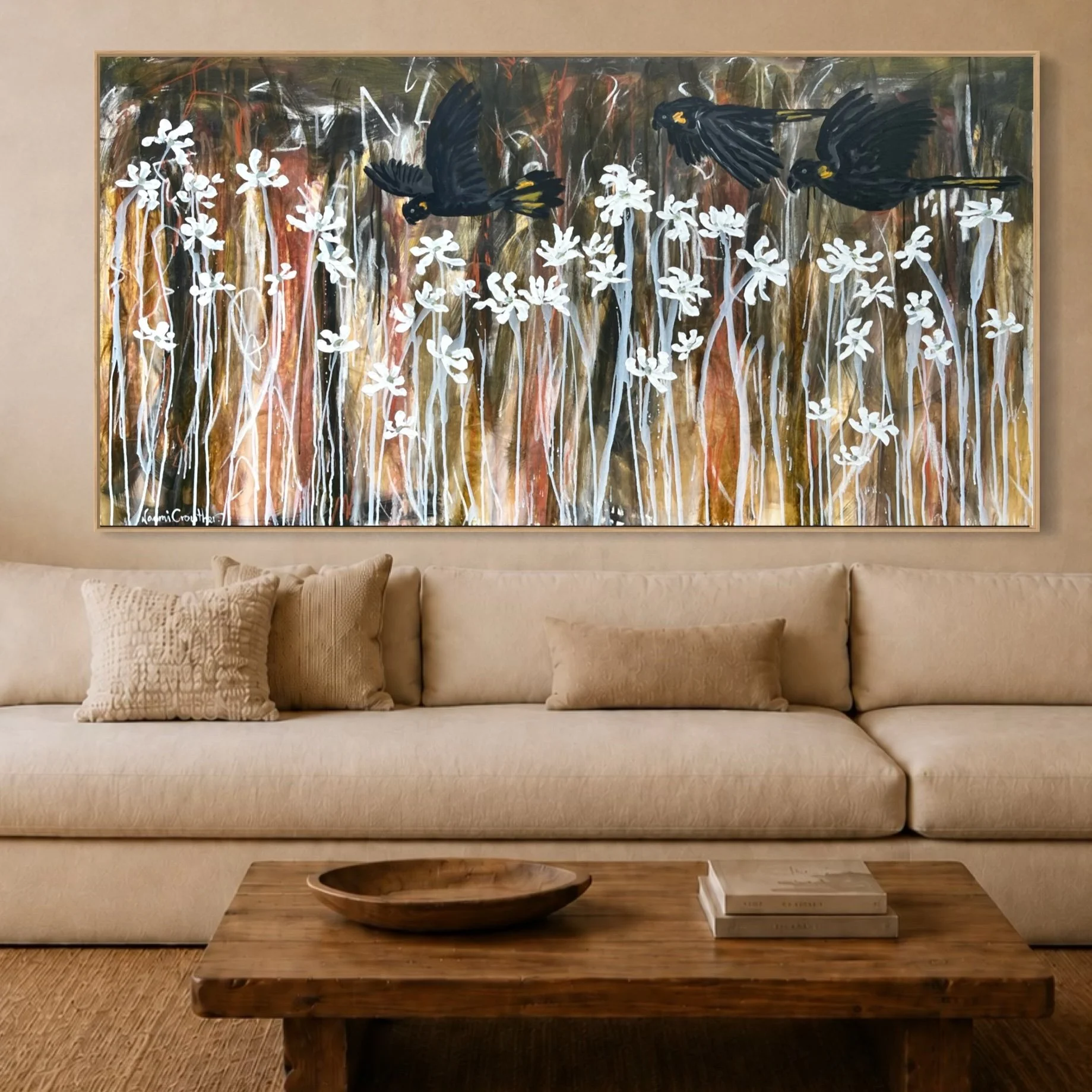 'Black Cockatoos Homeward Bound' 92cmx183cm