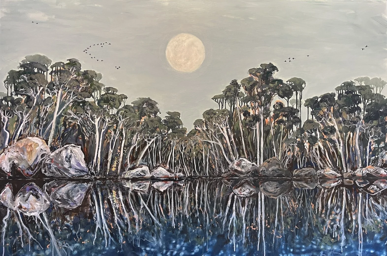 NC_InletCampWithTwentyNineIbis_MixedMOnCanvas_W152.5cmxH102.5cm.jpeg