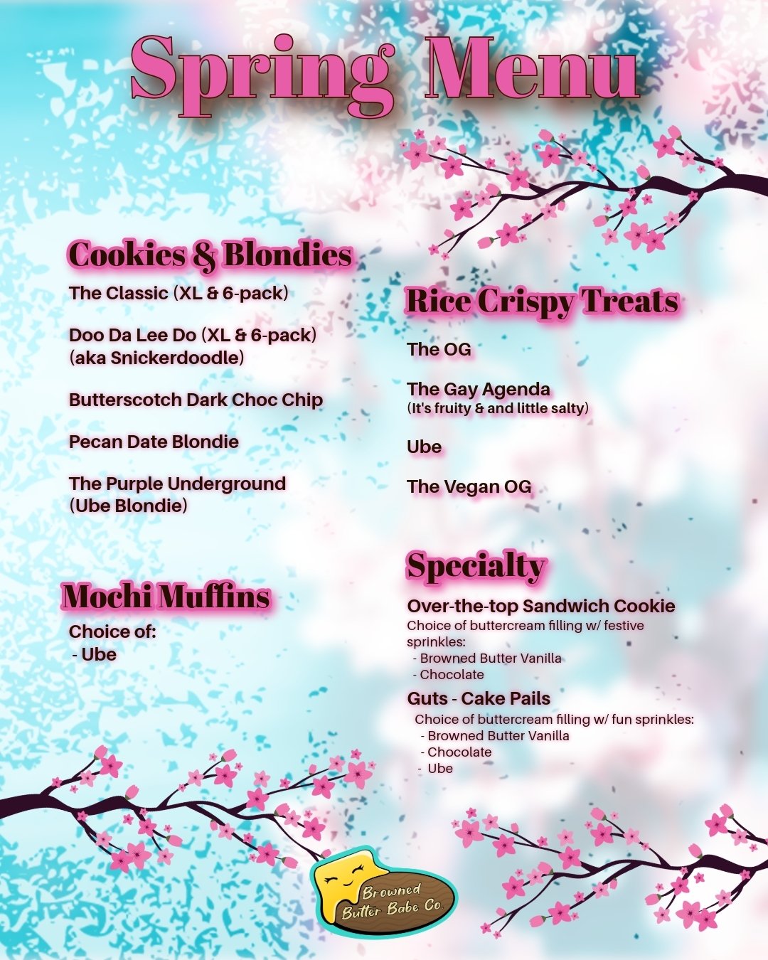 🌸 Menu 🌸
This week's menu! There will be mochi muffins, ube flavored, and cake pails are making comeback! 
We'll be at the @ohlonecollege.fleamarket 🌧️ or ☀️
.
.
#ohlonecollege #fleamarket #farmersmarket #cottagebaker #cottagebakery #rainorshine #