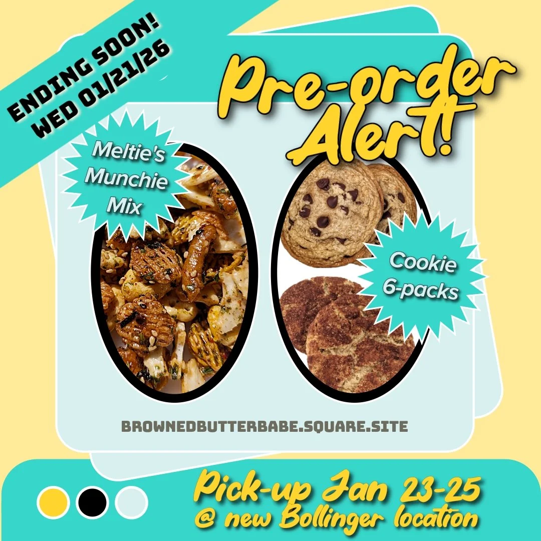 🚨 Pre-orders closing soon! 🚨
Pre-orders close tomorrow Wed. 01/21/2026
Get your Munch Mix Fix! 
Ordering on our website &amp; pickup is at our storefront location on Bollinger.
▪️
#preorder #productdrop #cookiedrop #munchiemix #cottagefood