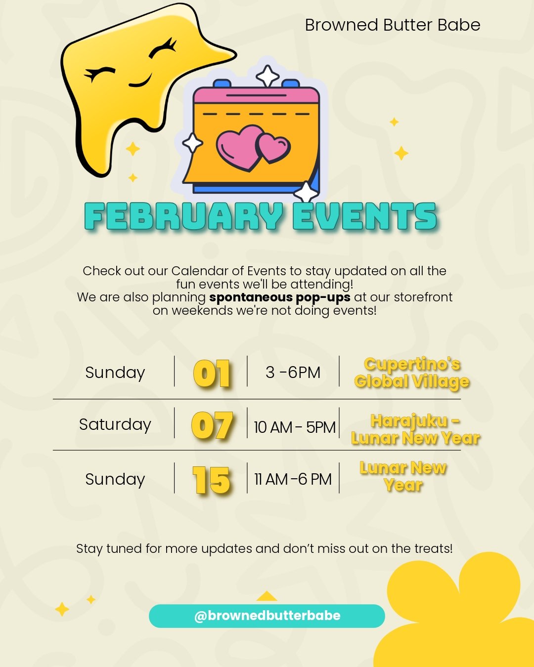 💗 February Events 💗 
We've got a couple events this month and are planning spontaneous pop-ups at our storefront the weekends we're not doing events!