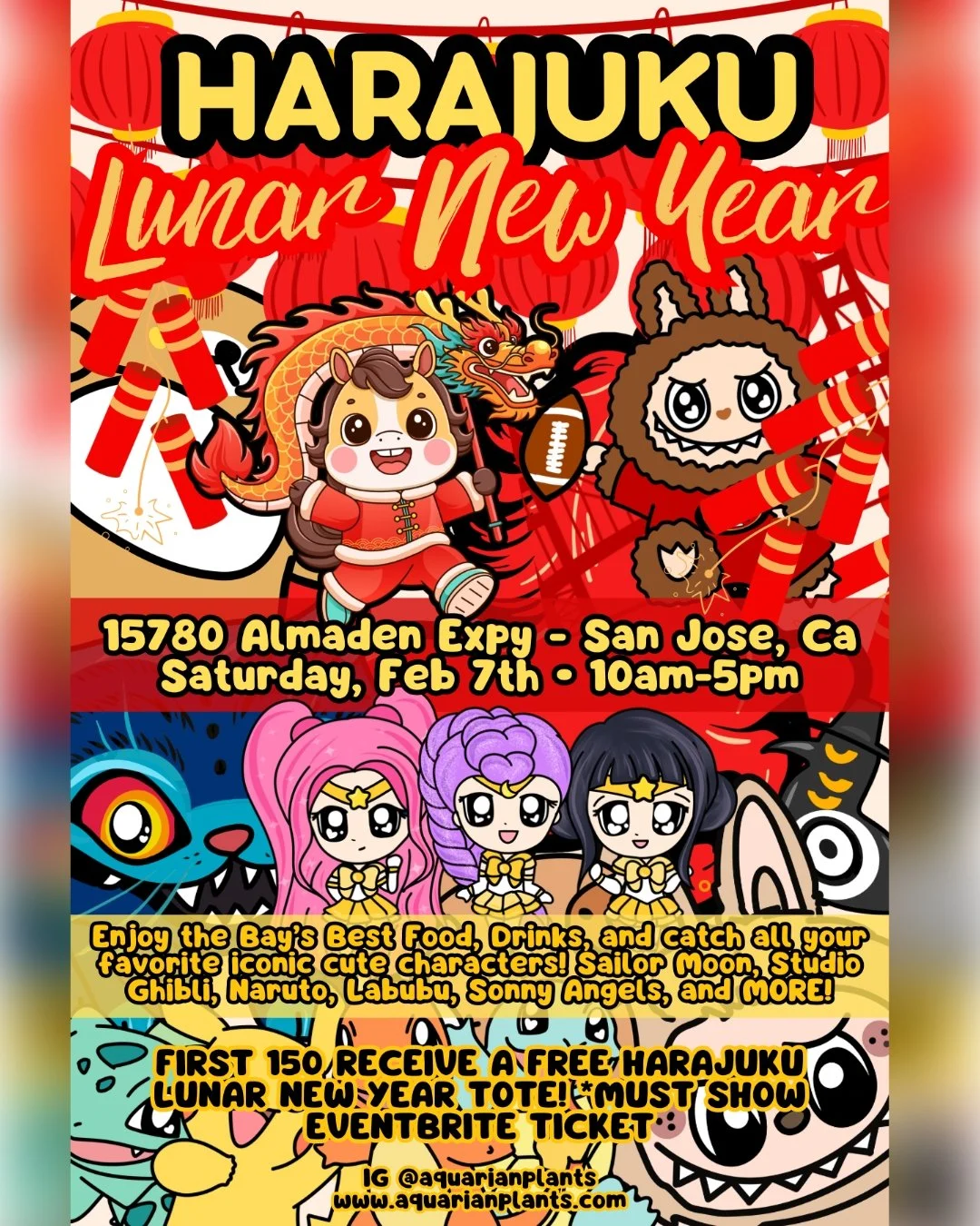 🐲🧨 Harajuku Lunar New Year - Today! 🧨🐲
Come out today and grab some delicious food and treats at @aquarianplants Harajuku Lunar New Year Festival and super local small businesses!
🗓️ Saturday, Feb 7th | 10am - 5pm
📍Almaden Lake Park
15780 Almad