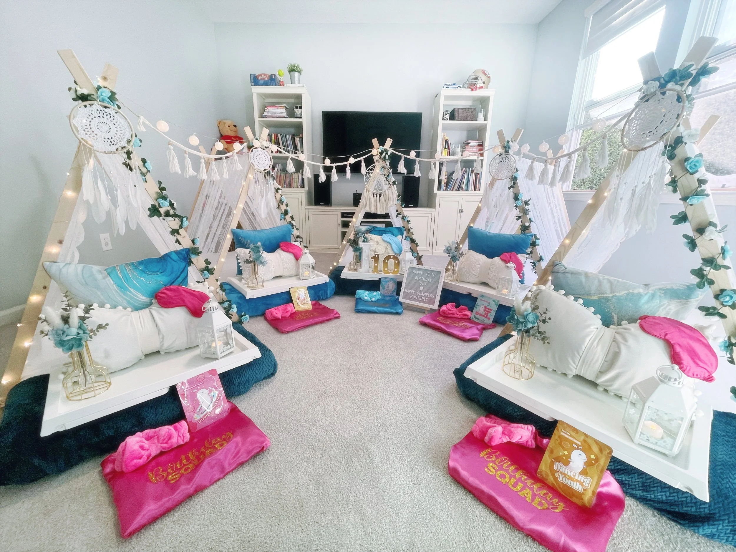 teal boho sleepover party