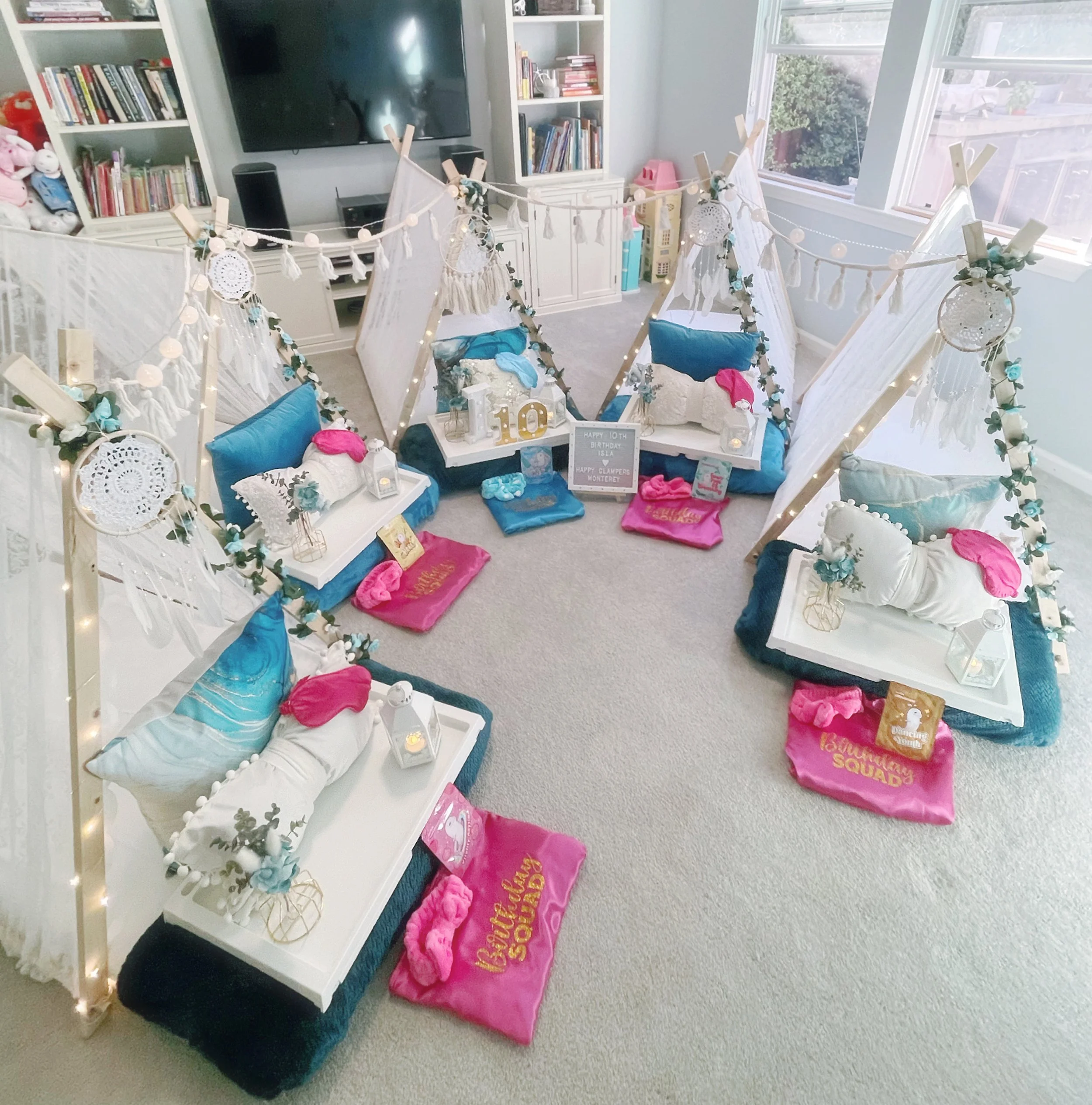 boho teal spa sleepover party