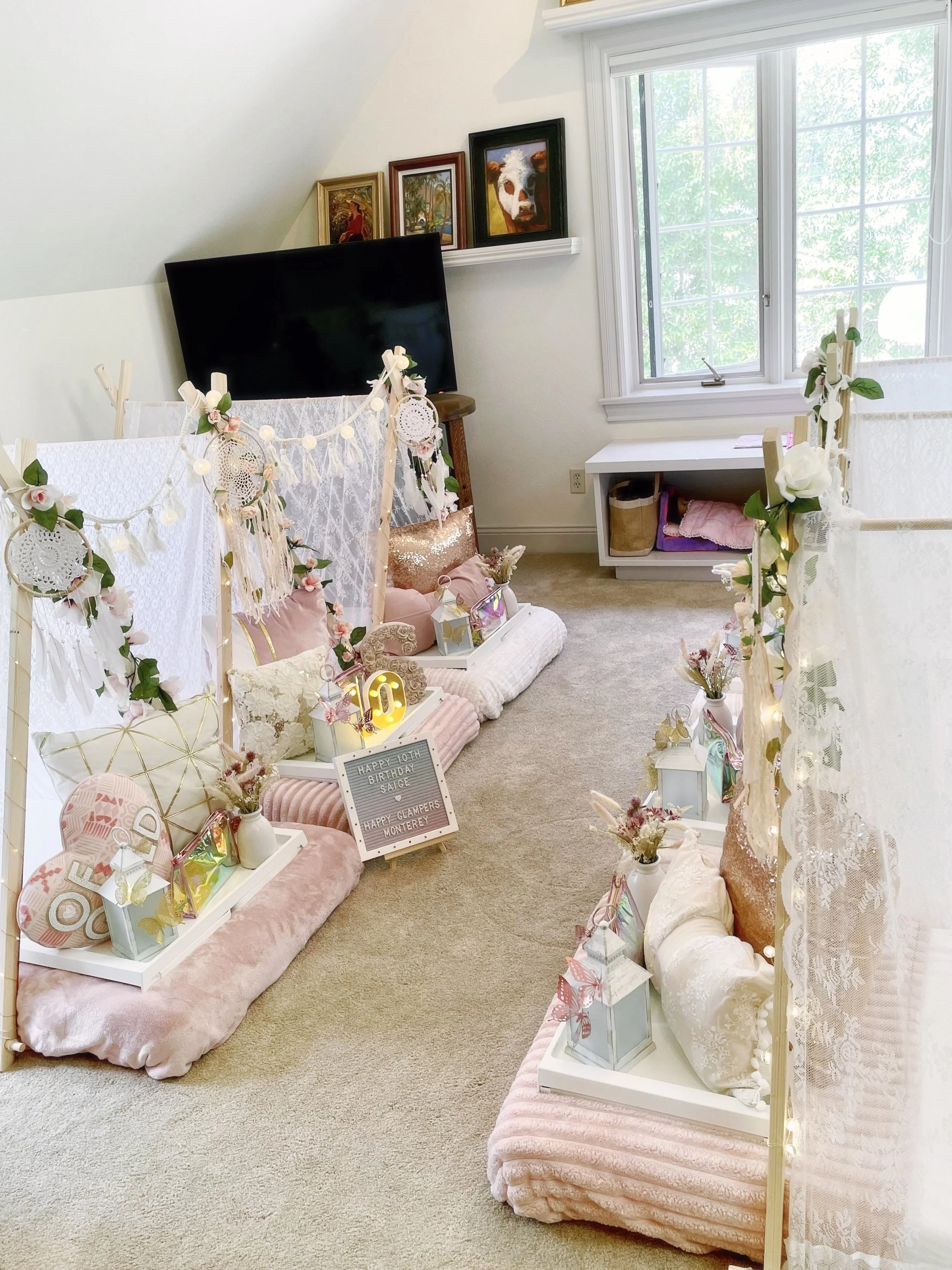 pink butterfly boho sleepover party