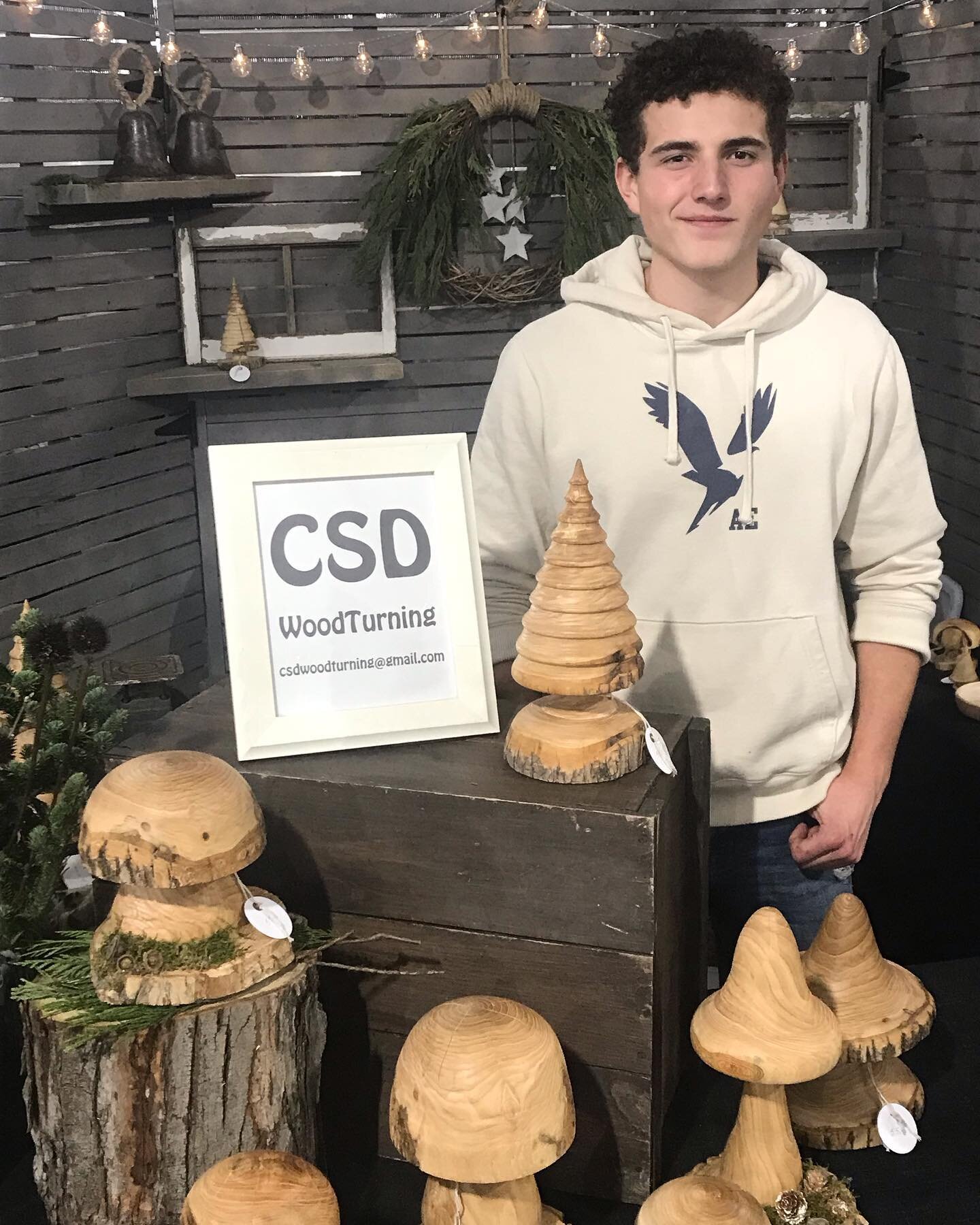 Caleb from CSD WOODWORKING thought he was only here for one day, but was fortunate enough to nab an opening that came up last night. So he&rsquo;s here today as well! @winklerchristmasmarket @newleafgardencenter