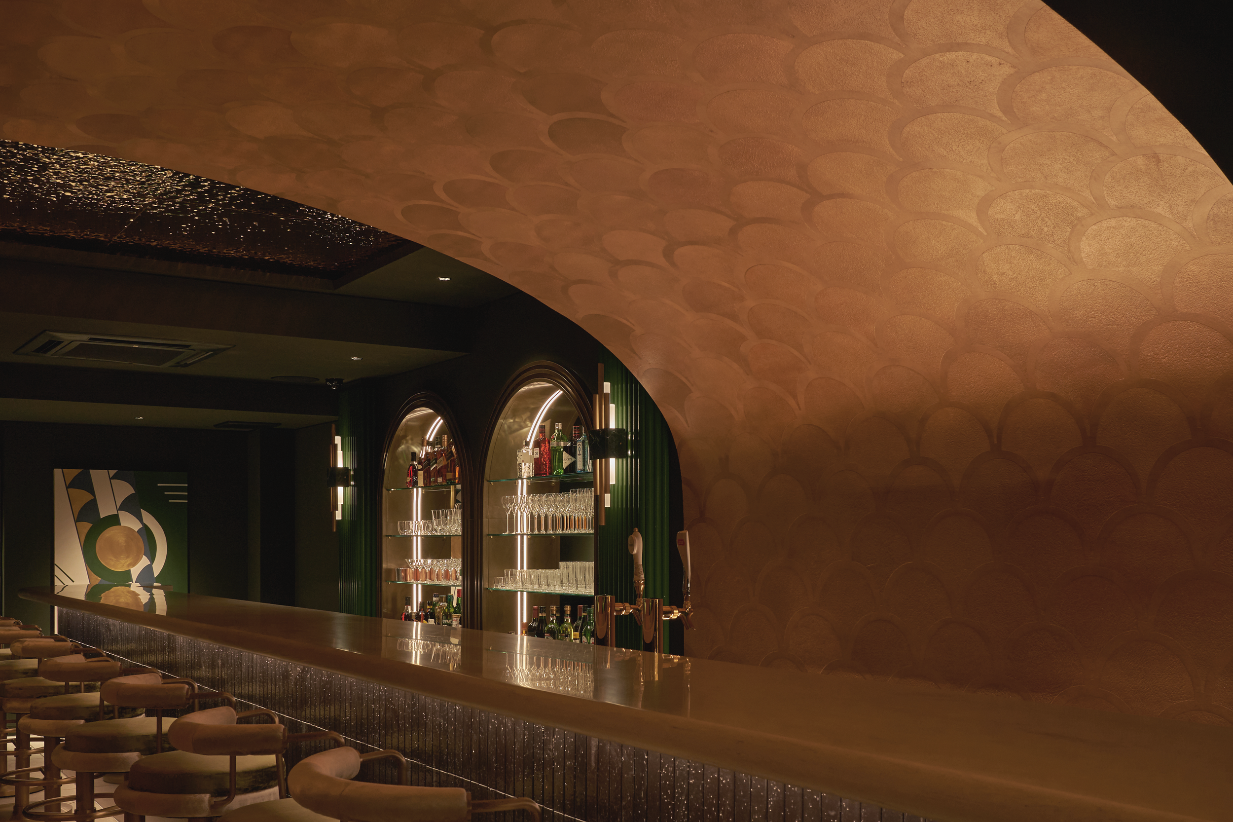 Satin — seating and metallic ceiling