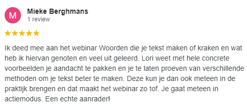 Powerwoorden copywriting webinar - Mieke Berghmans
